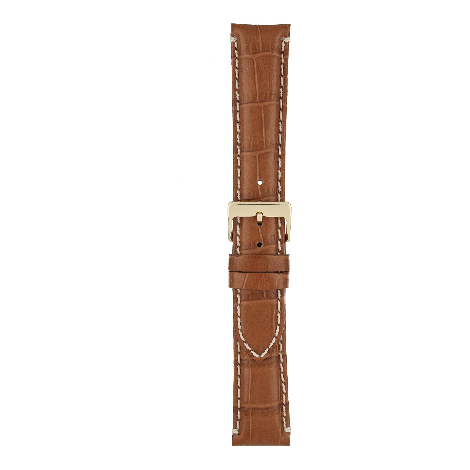 Heavy Stitch Crocodile Grain Leather Watch Strap