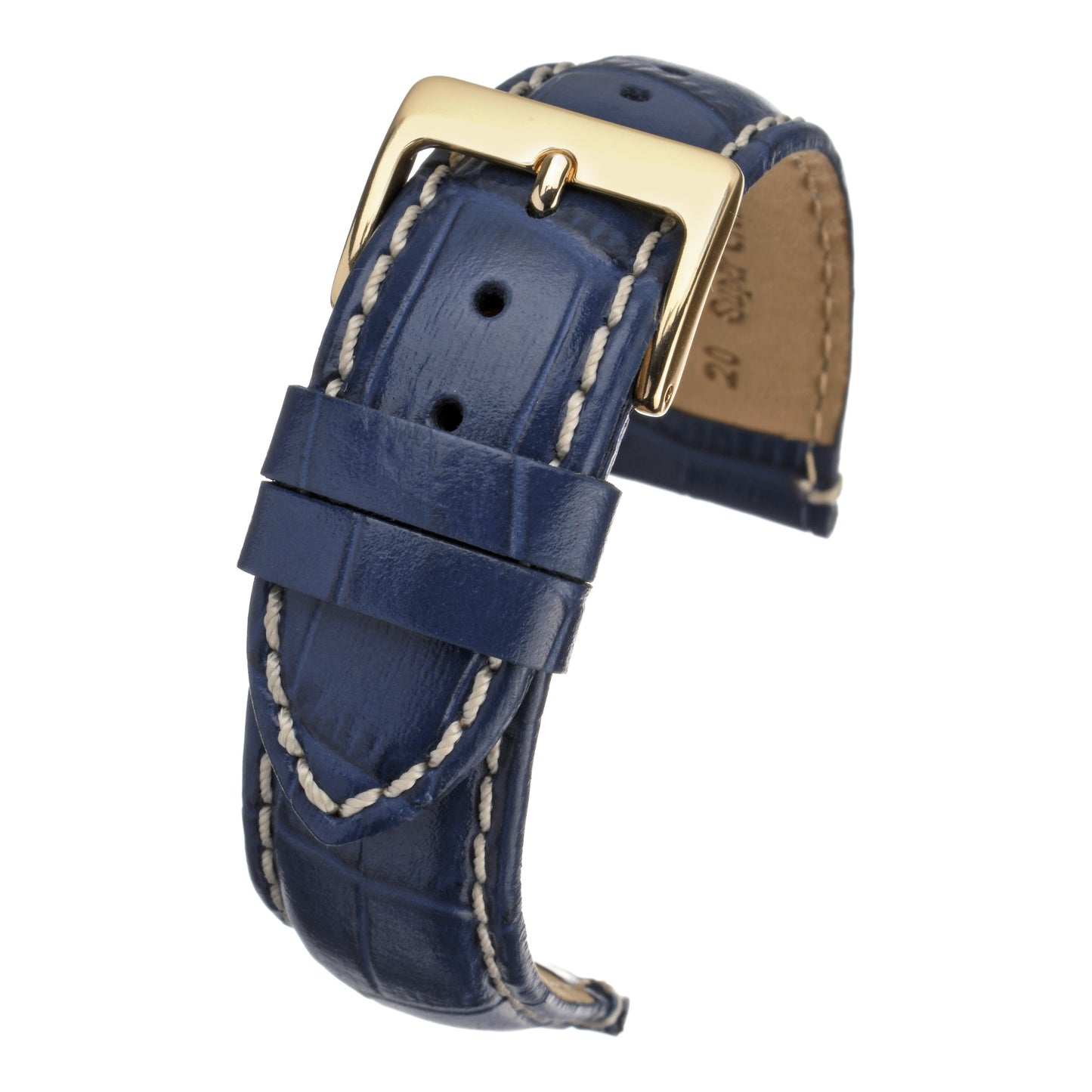 Heavy Stitch Crocodile Grain Leather Watch Strap