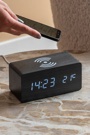 Block Alarm Clock with LED Display and Wireless Phone Charger