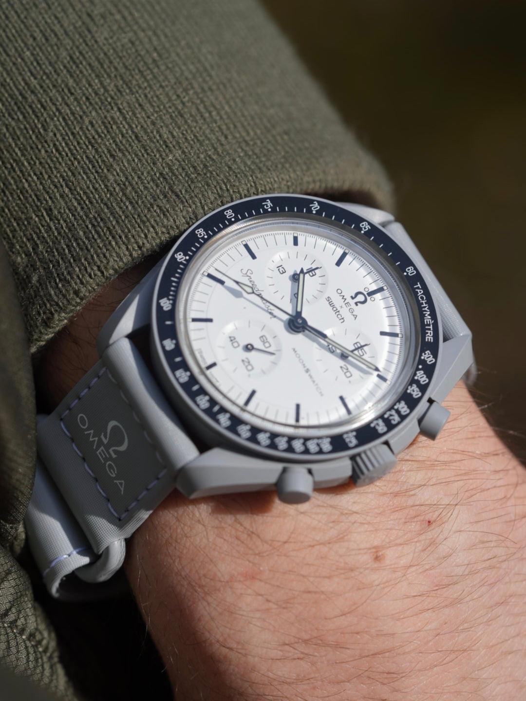 MoonSwatch 1965 on wrist — 42mm case