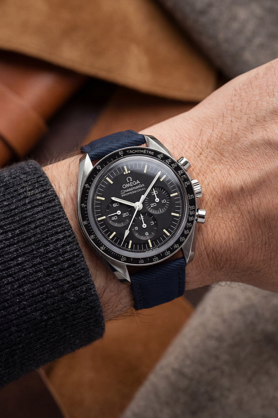 Recycled Gabardine Fabric Watch Strap for Omega Speedmaster