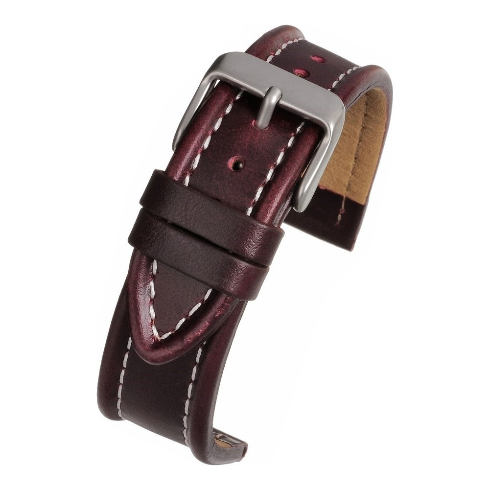 Oil Leather White Stitch Watch Strap
