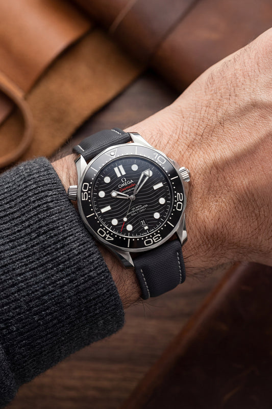 Omega Seamaster Diver 300M — Sailcloth-Effect FKM Rubber Strap with Deployant Clasp