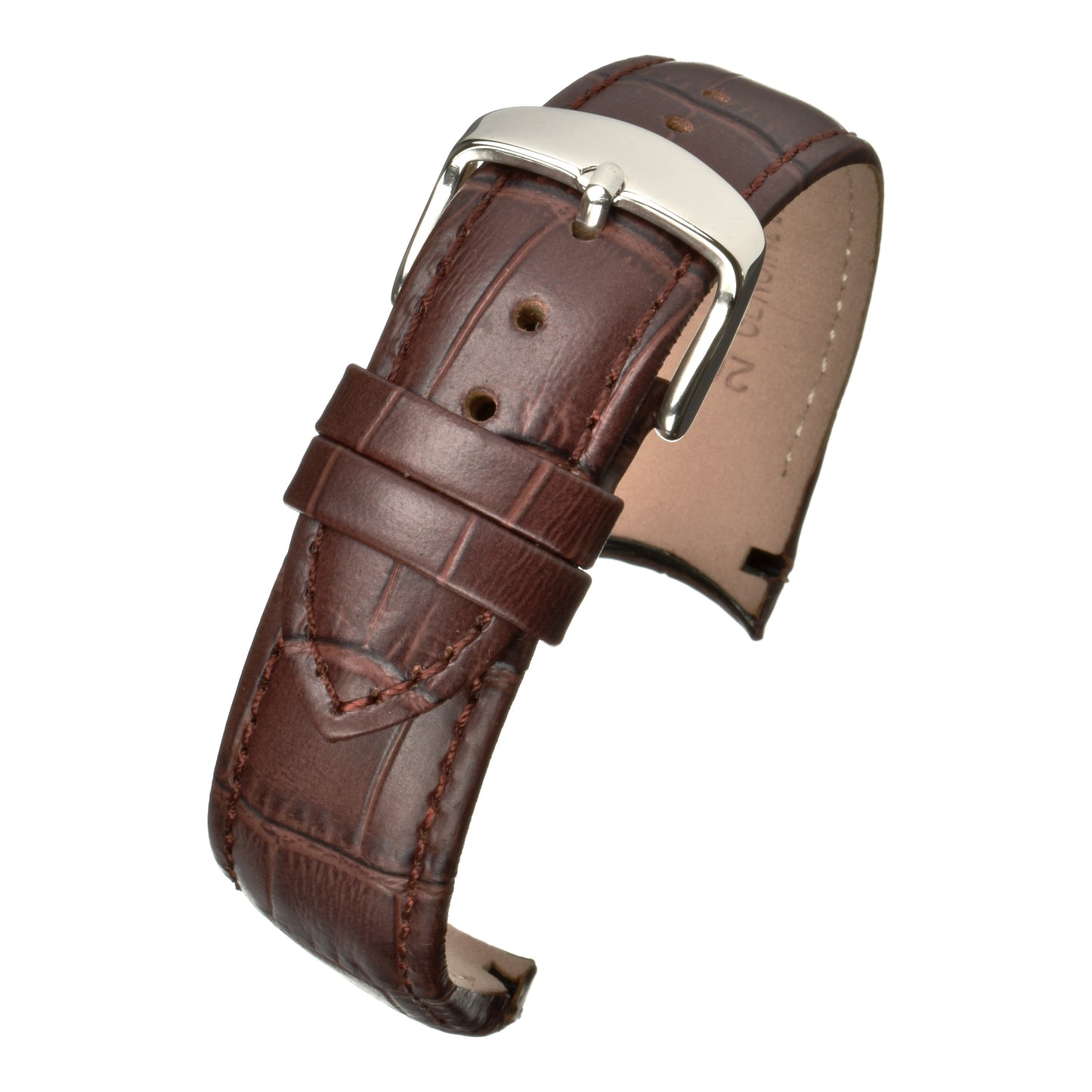 Padded Alligator Curved End Leather Watch Strap