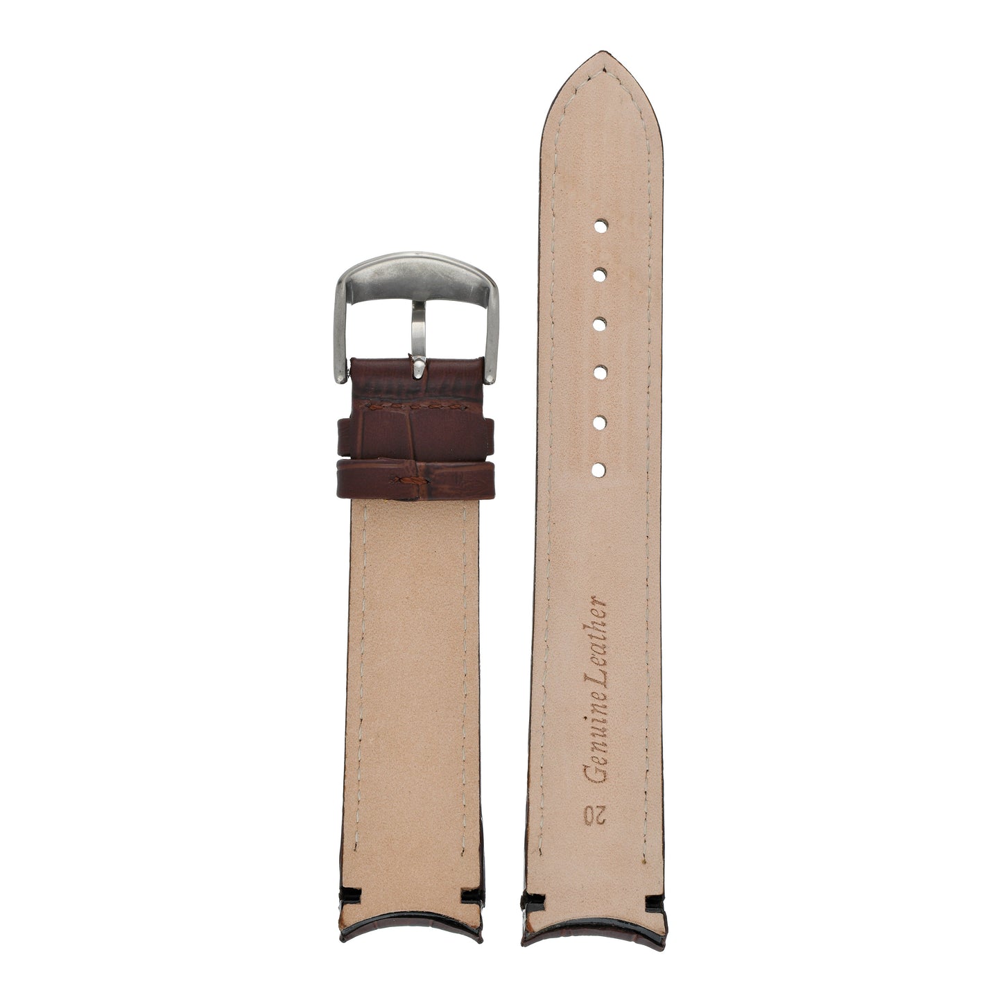 Padded Alligator Curved End Leather Watch Strap