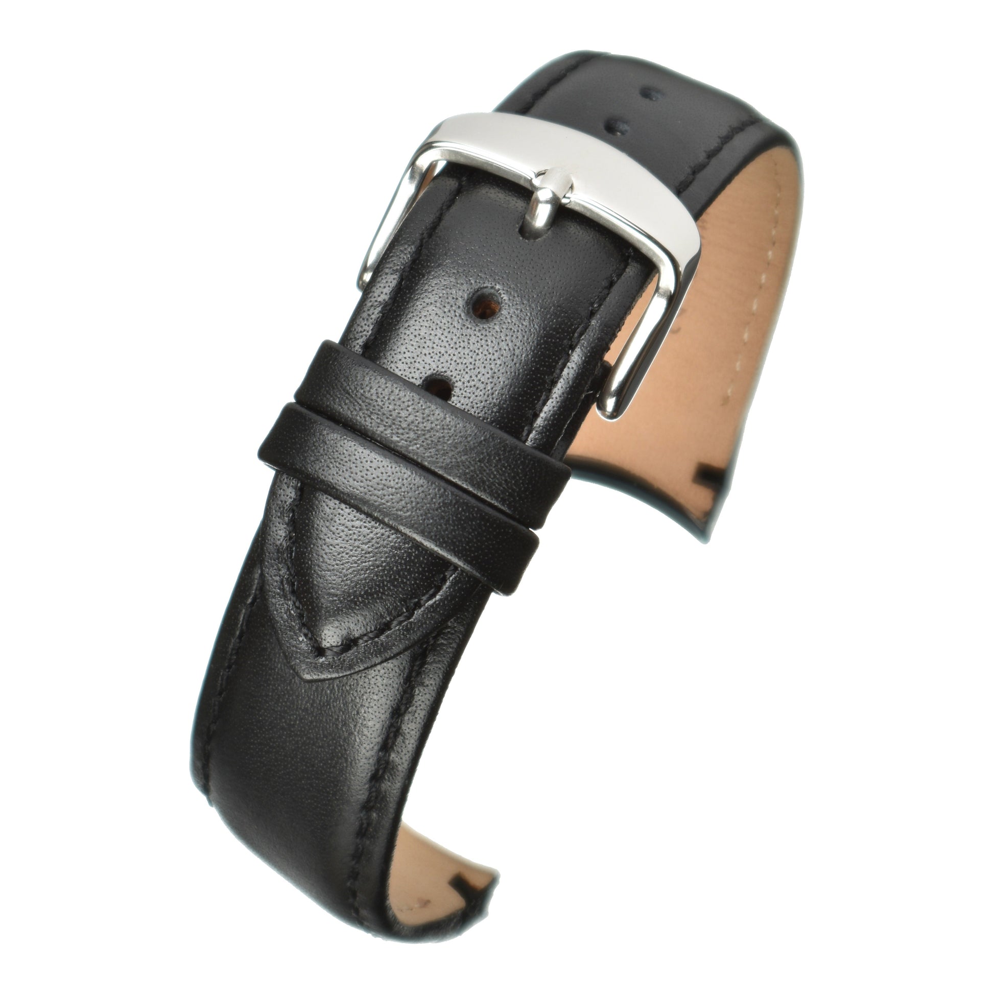 Padded Smooth Curved End Leather Watch Strap