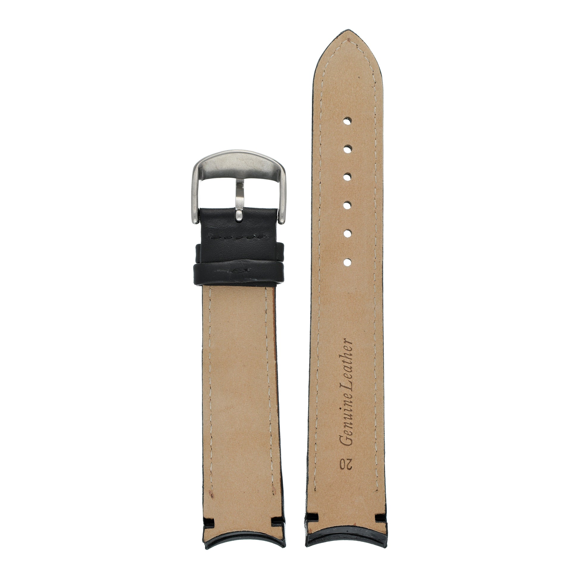 Padded Smooth Curved End Leather Watch Strap