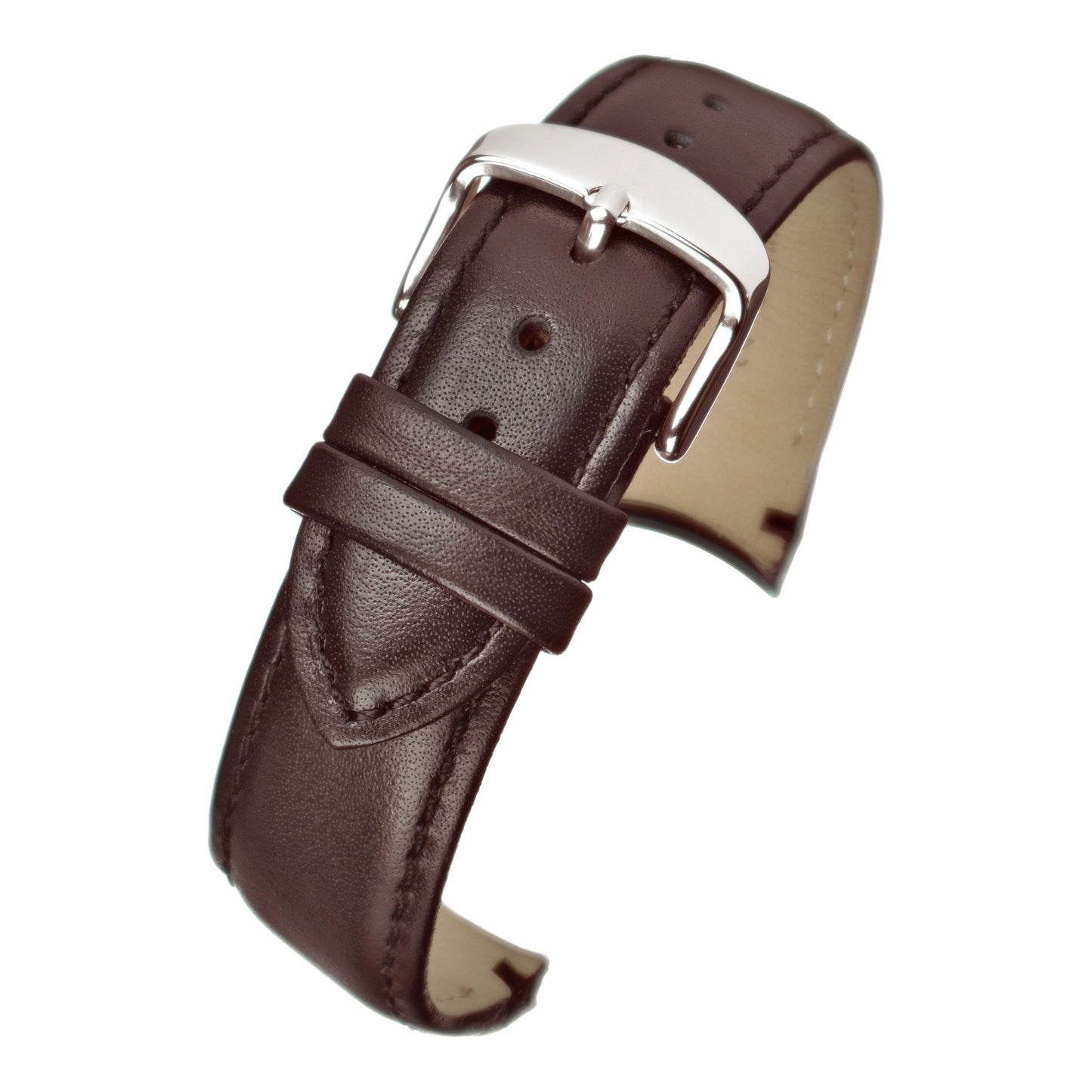 Padded Smooth Curved End Leather Watch Strap