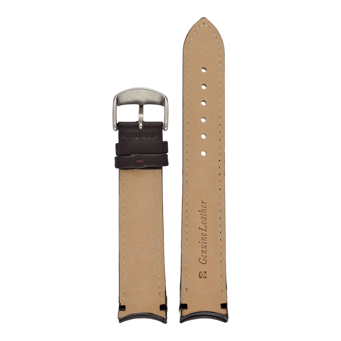 Padded Smooth Curved End Leather Watch Strap