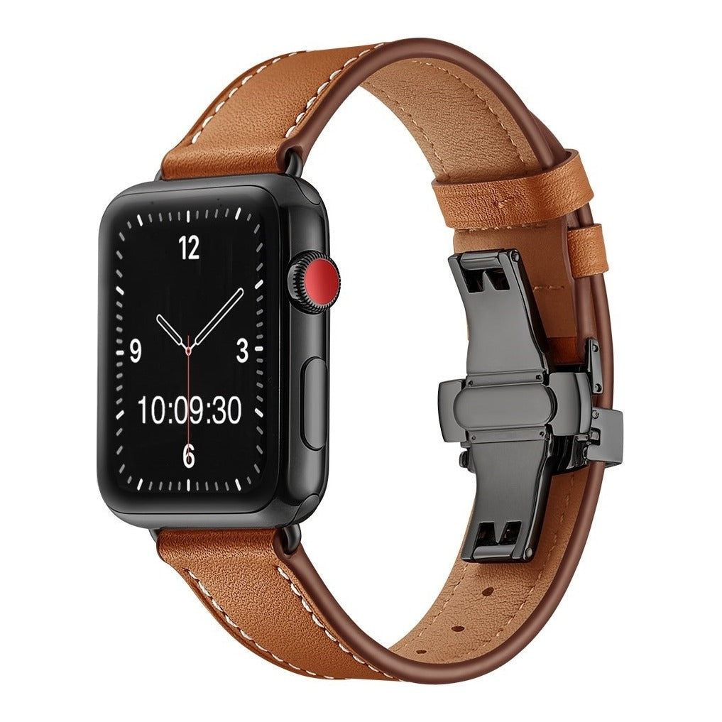 Premium Black Clasp Leather Watch Strap