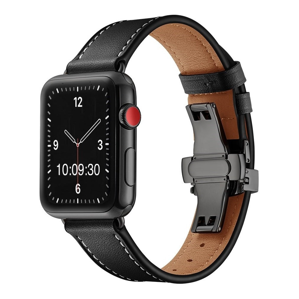 Premium Black Clasp Leather Watch Strap