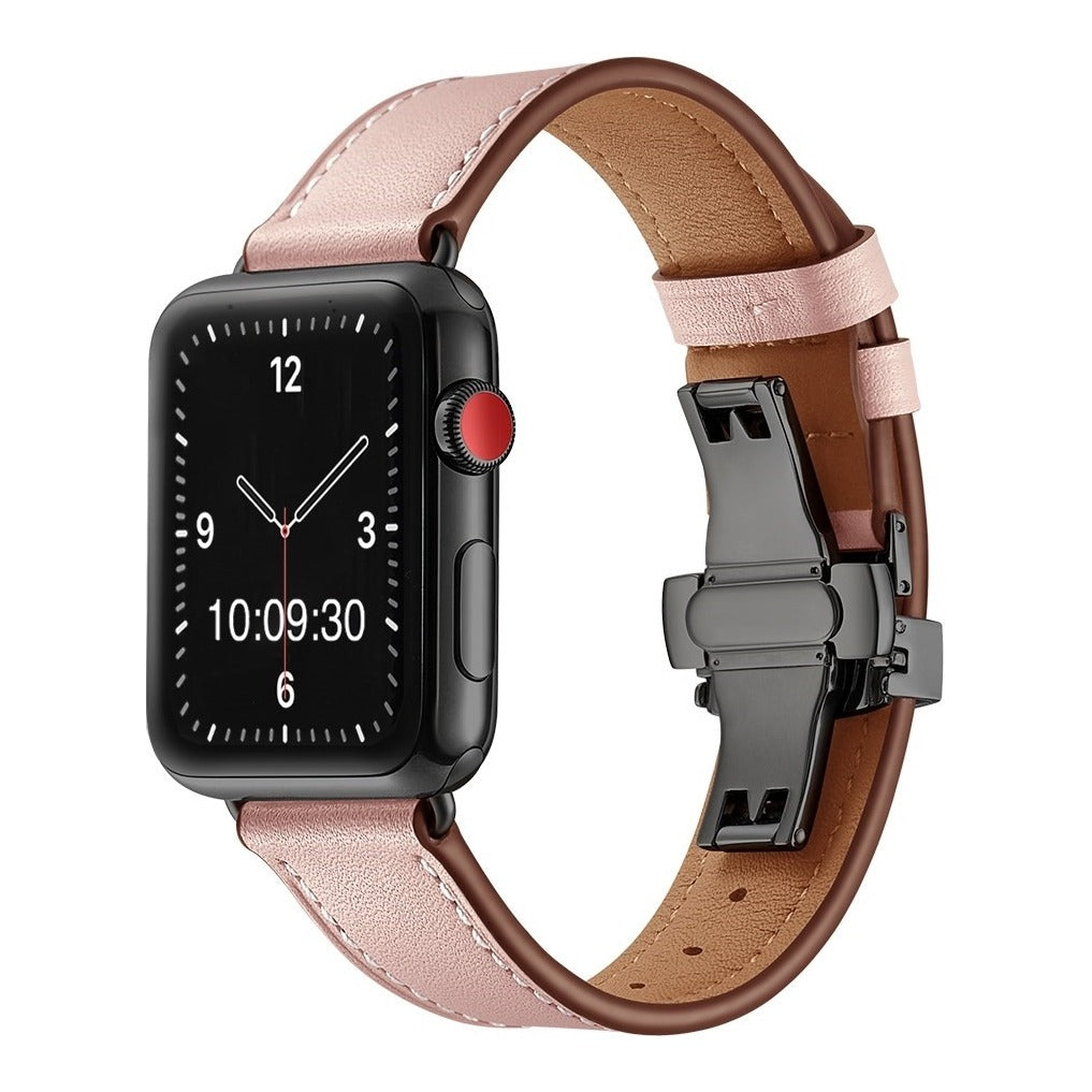 Premium Black Clasp Leather Watch Strap