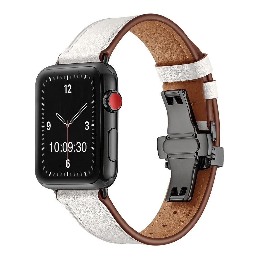 Premium Black Clasp Leather Watch Strap