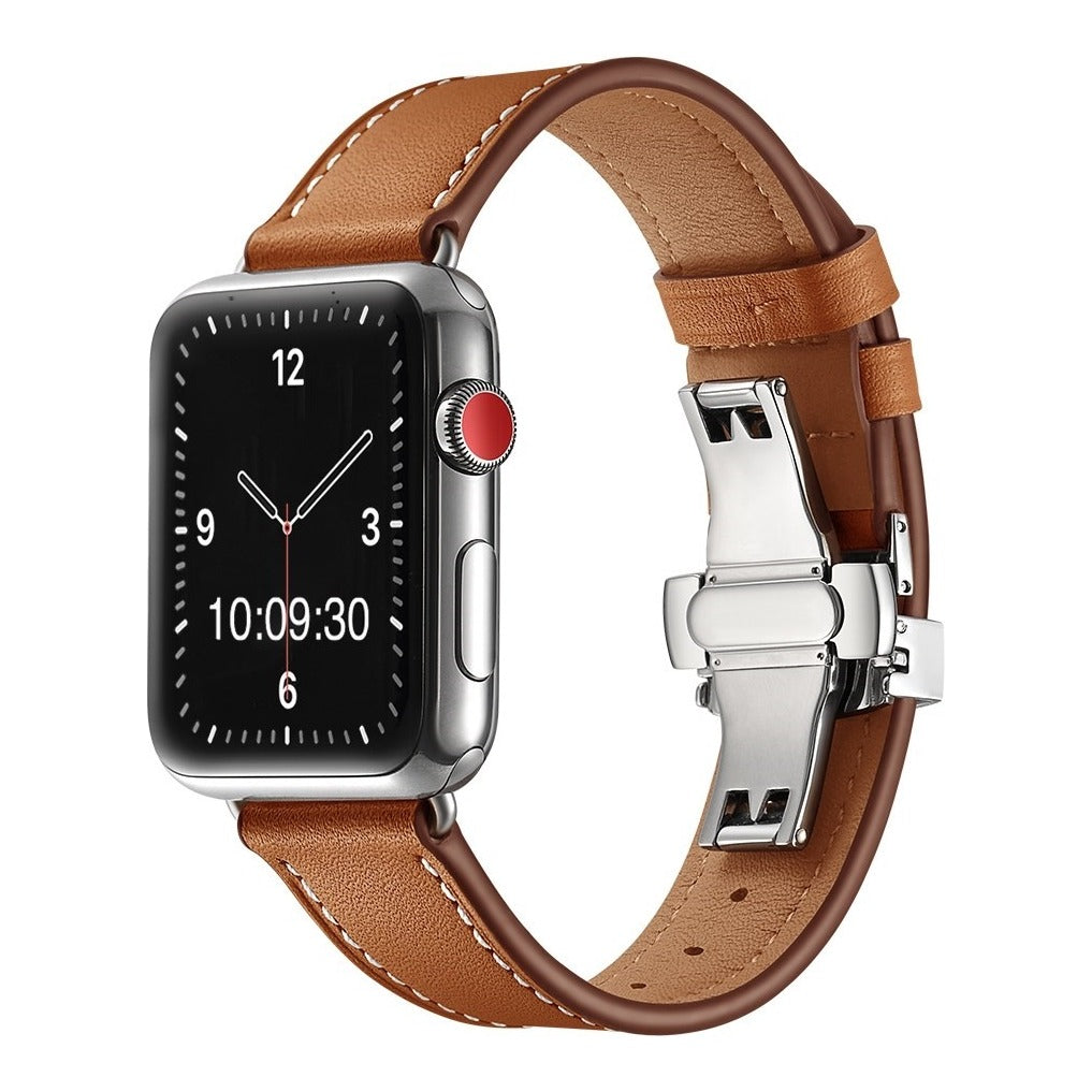 Premium Silver Clasp Leather Watch Strap