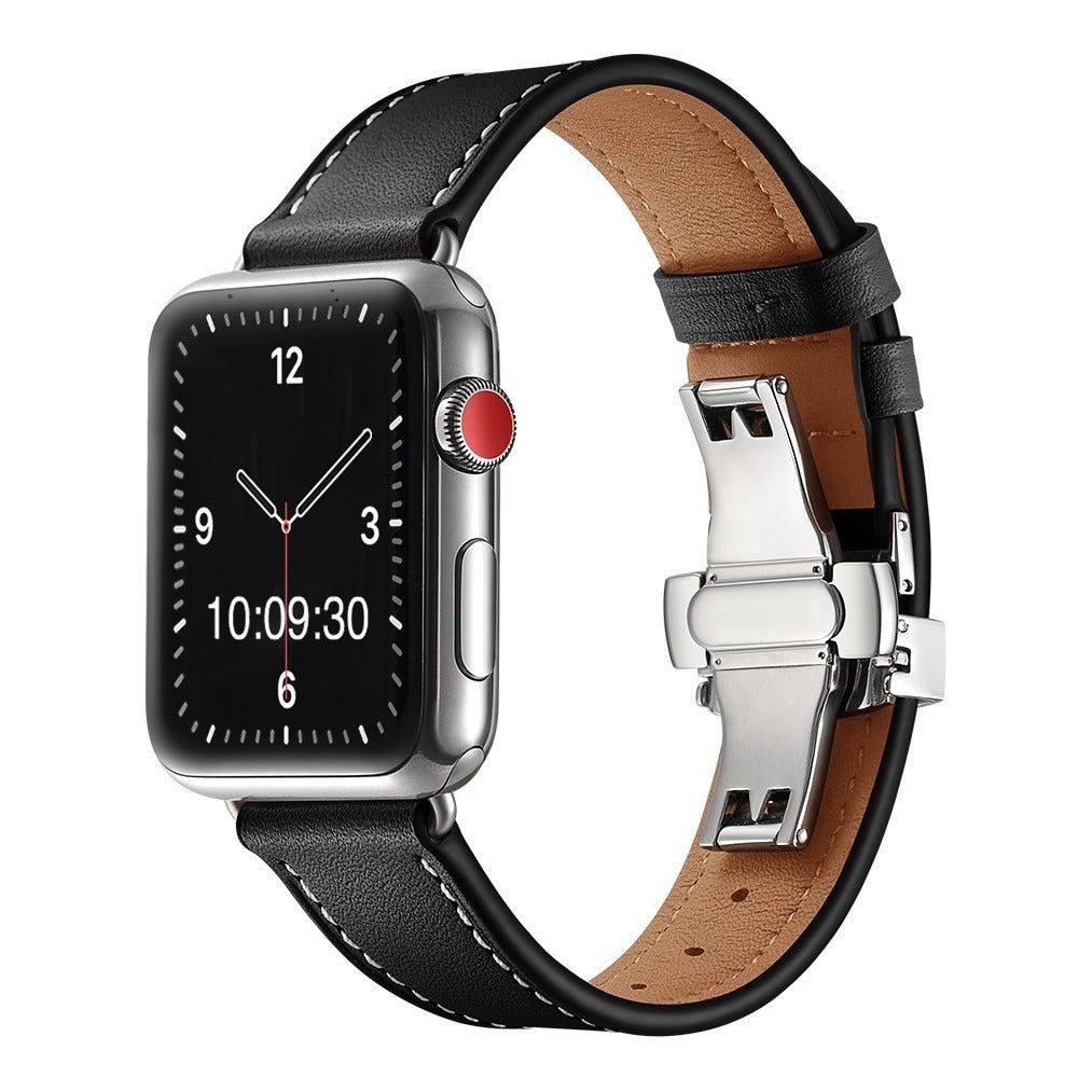 Premium Silver Clasp Leather Watch Strap