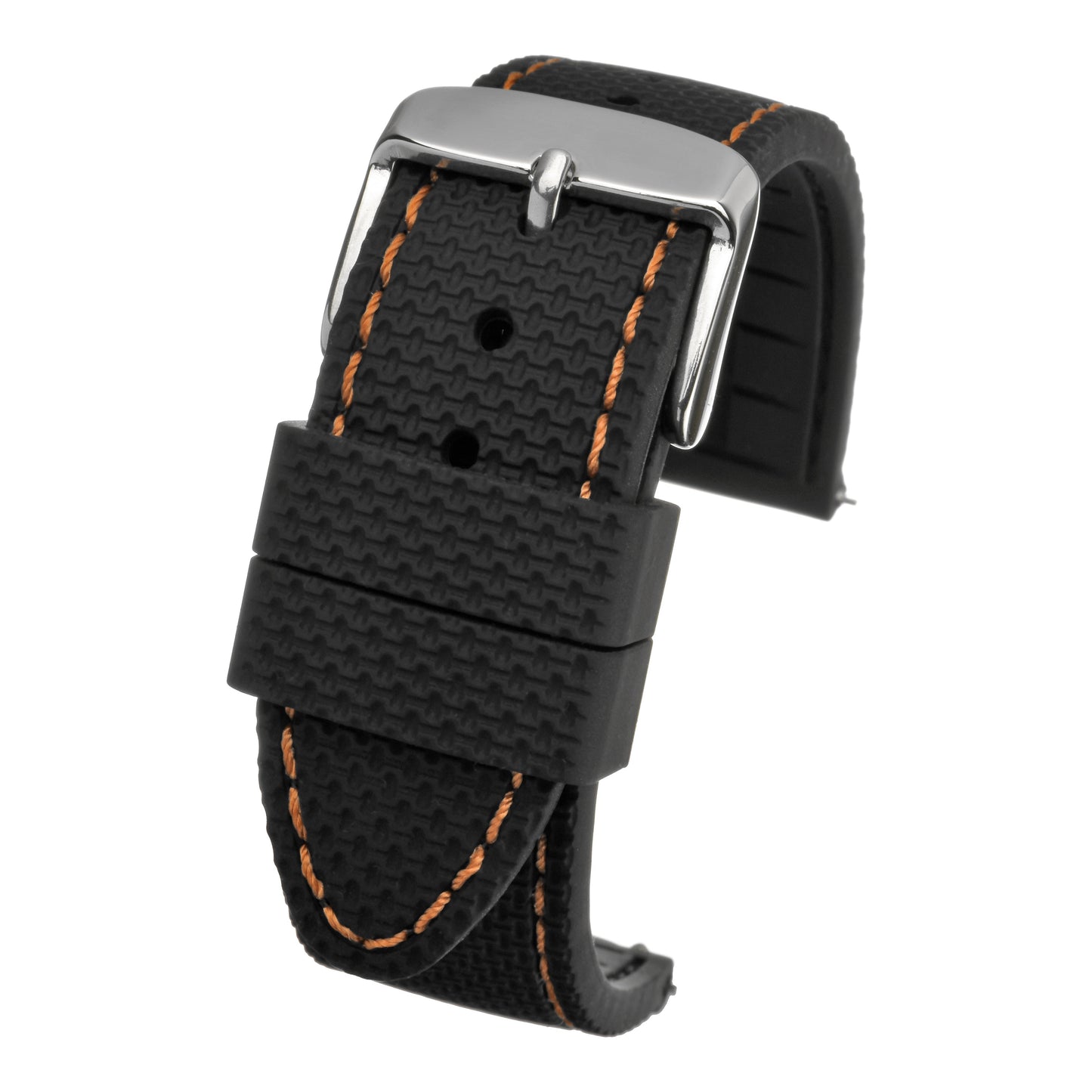 Quick Release Stitched Silicone Leather Watch Strap