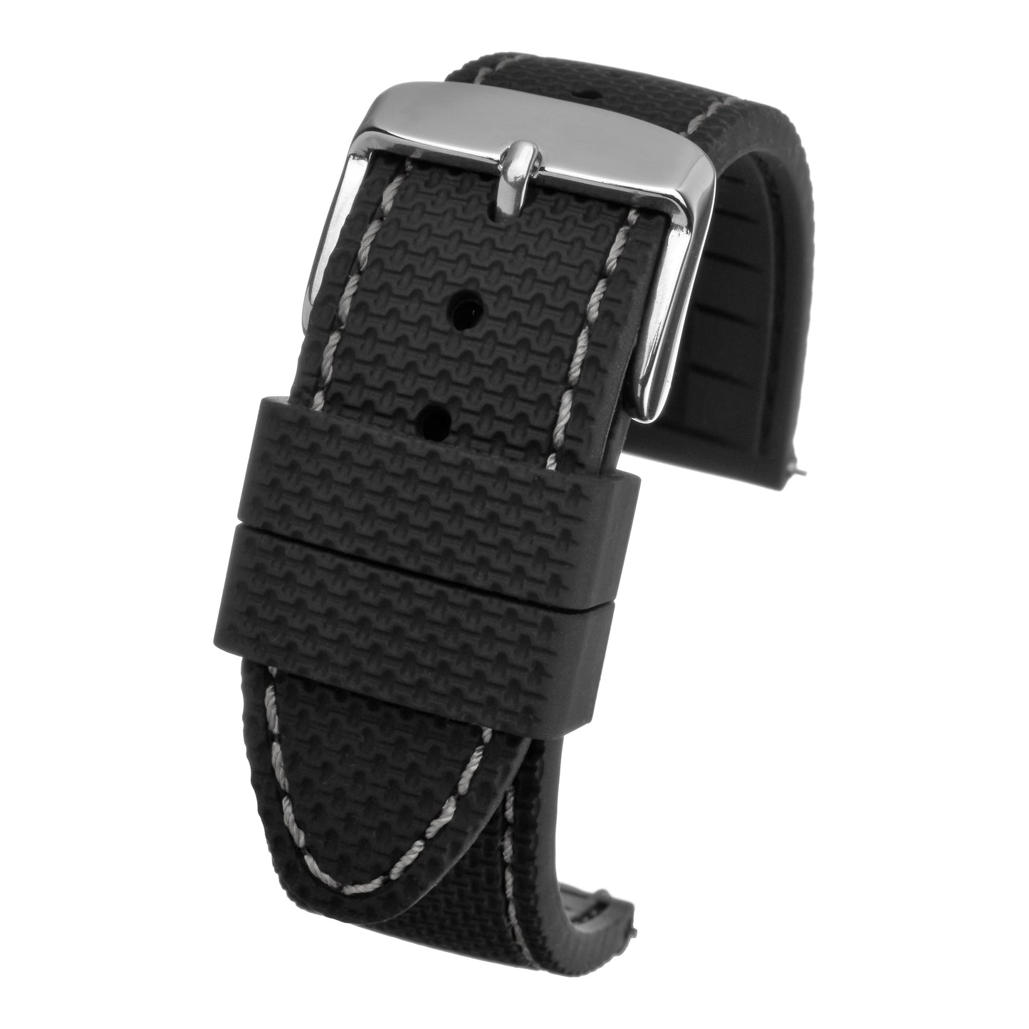 Quick Release Stitched Silicone Leather Watch Strap