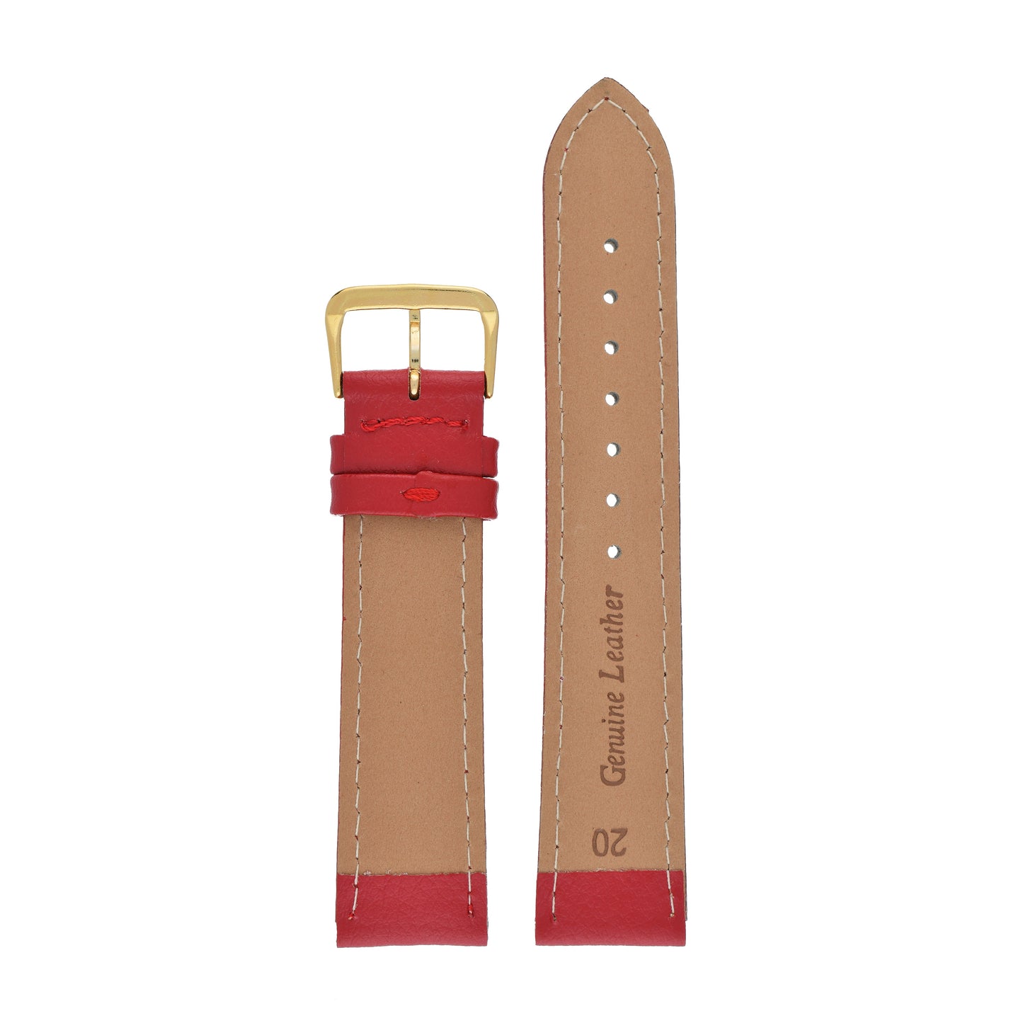 Red Padded Buffalo Grain Leather Watch Strap — back view