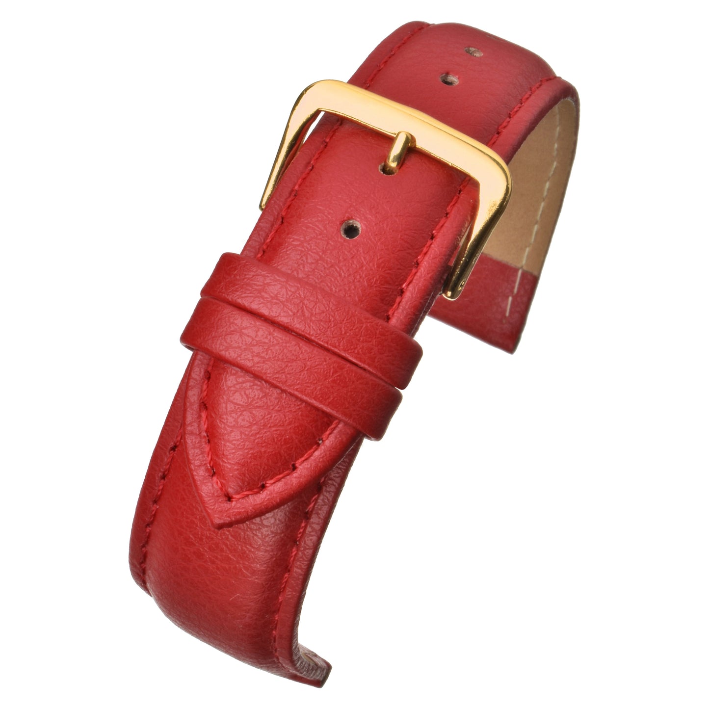 Red Padded Buffalo Grain Leather Watch Strap — curved view