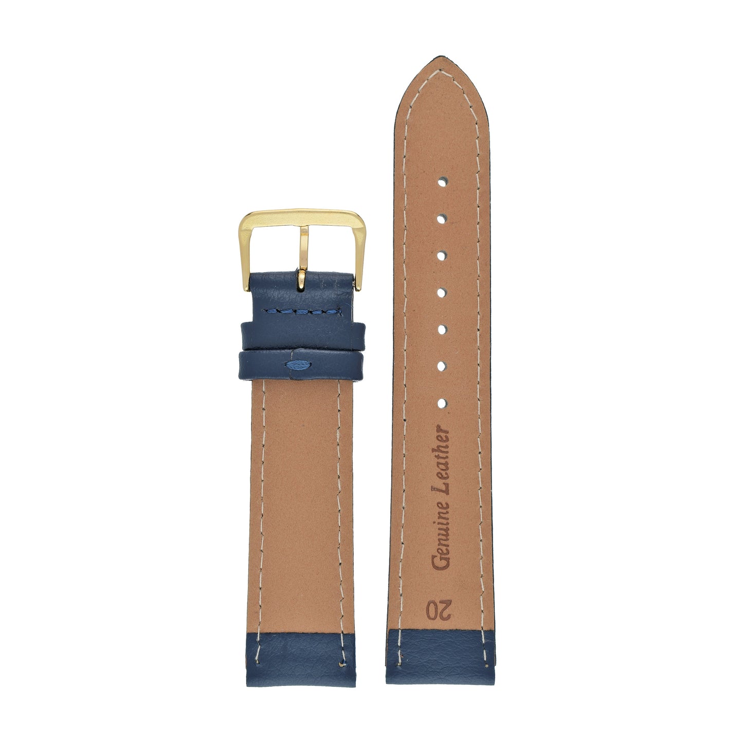 Blue Padded Buffalo Grain Leather Watch Strap — back view
