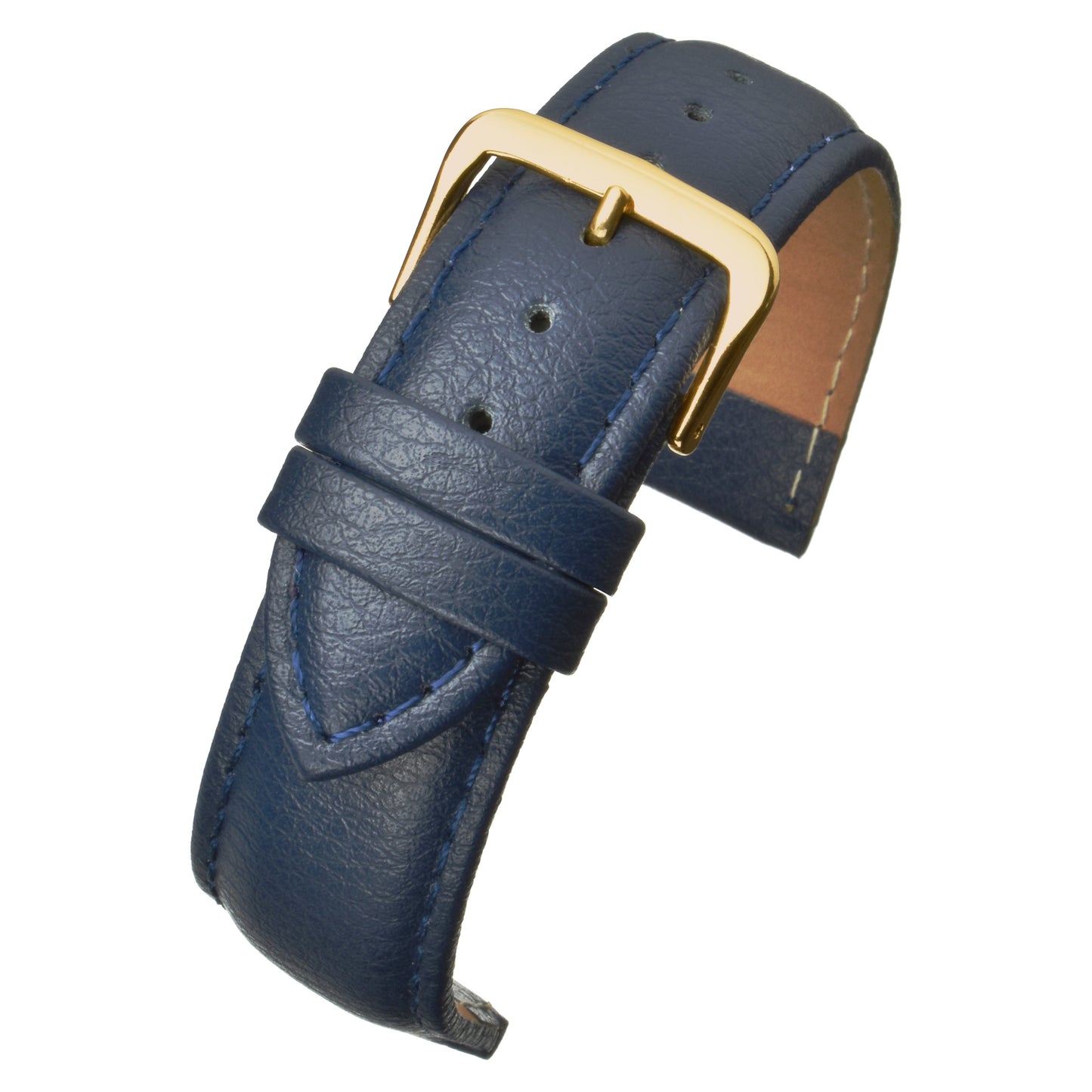 Blue Padded Buffalo Grain Leather Watch Strap — curved view