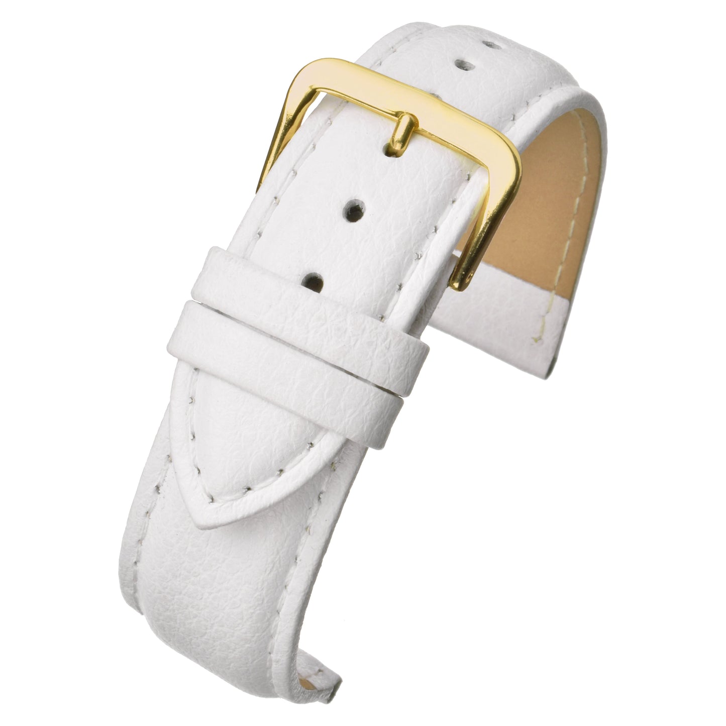 White Padded Buffalo Grain Leather Watch Strap — curved view
