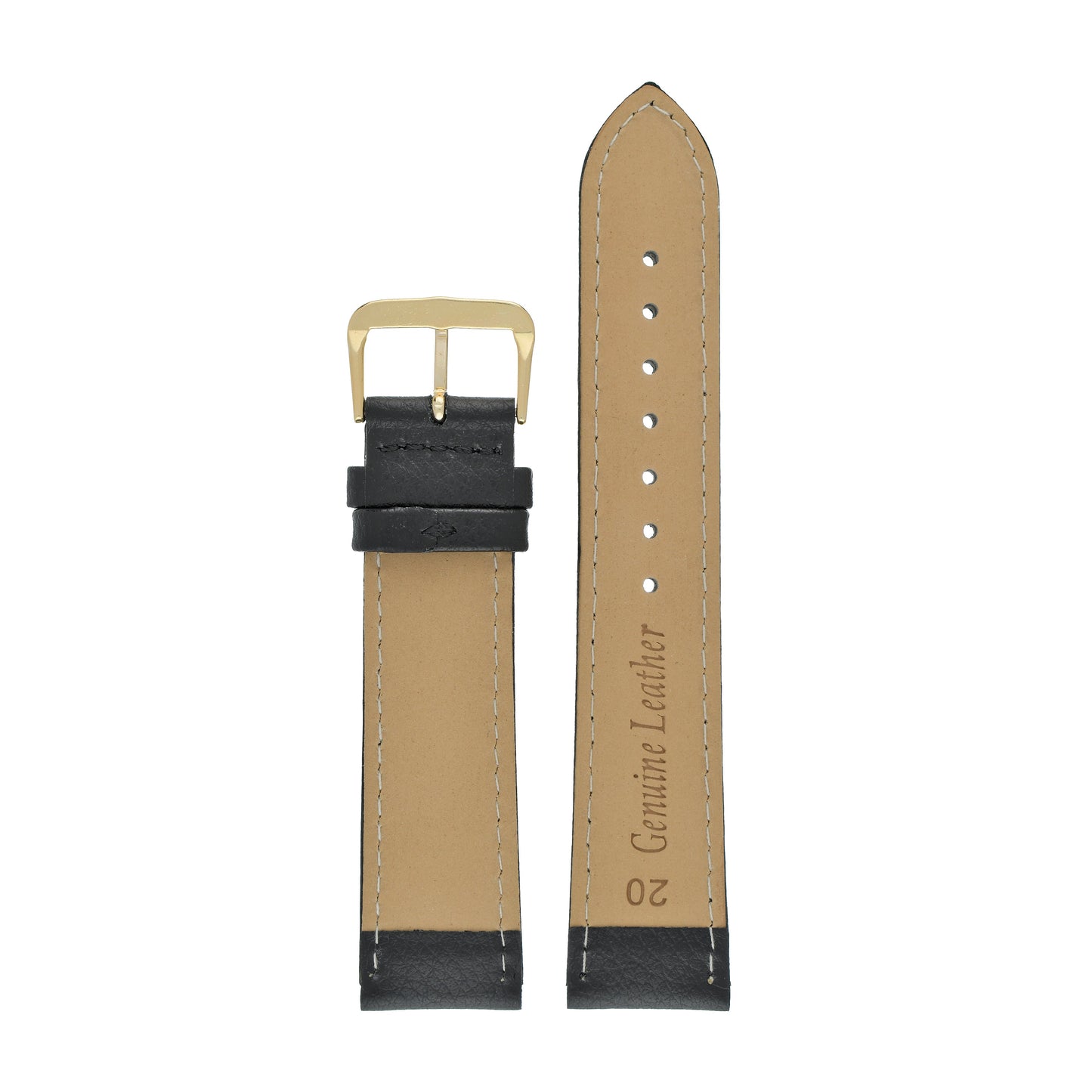 Black Padded Buffalo Grain Leather Watch Strap — back view