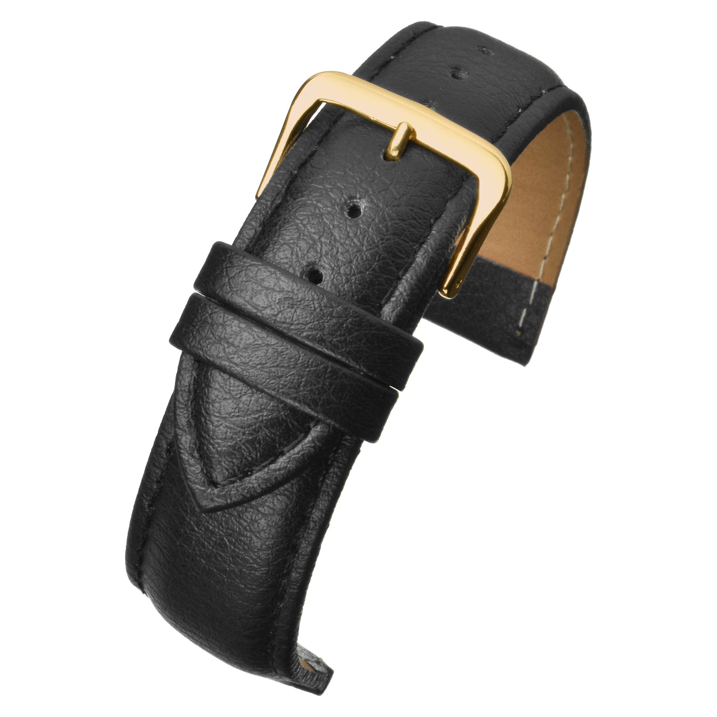 Black Padded Buffalo Grain Leather Watch Strap — curved view