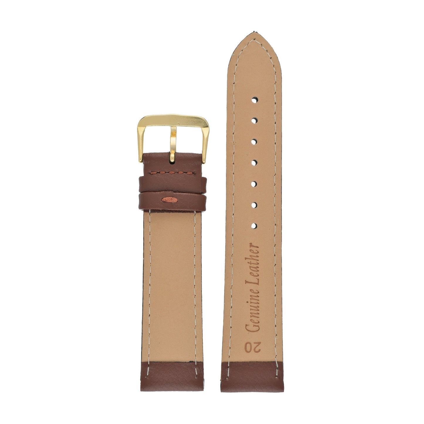 Brown Padded Buffalo Grain Leather Watch Strap — back view