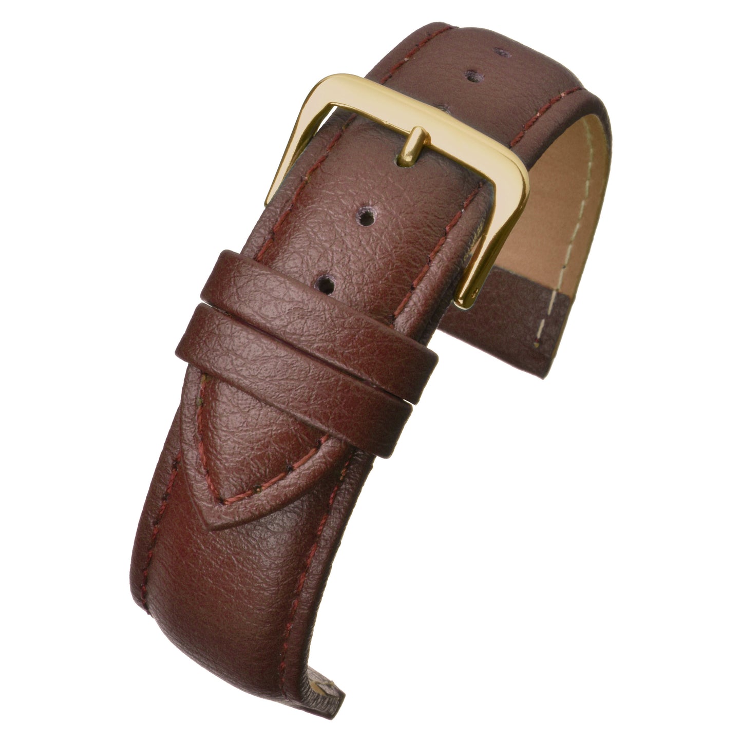 Brown Padded Buffalo Grain Leather Watch Strap — curved view