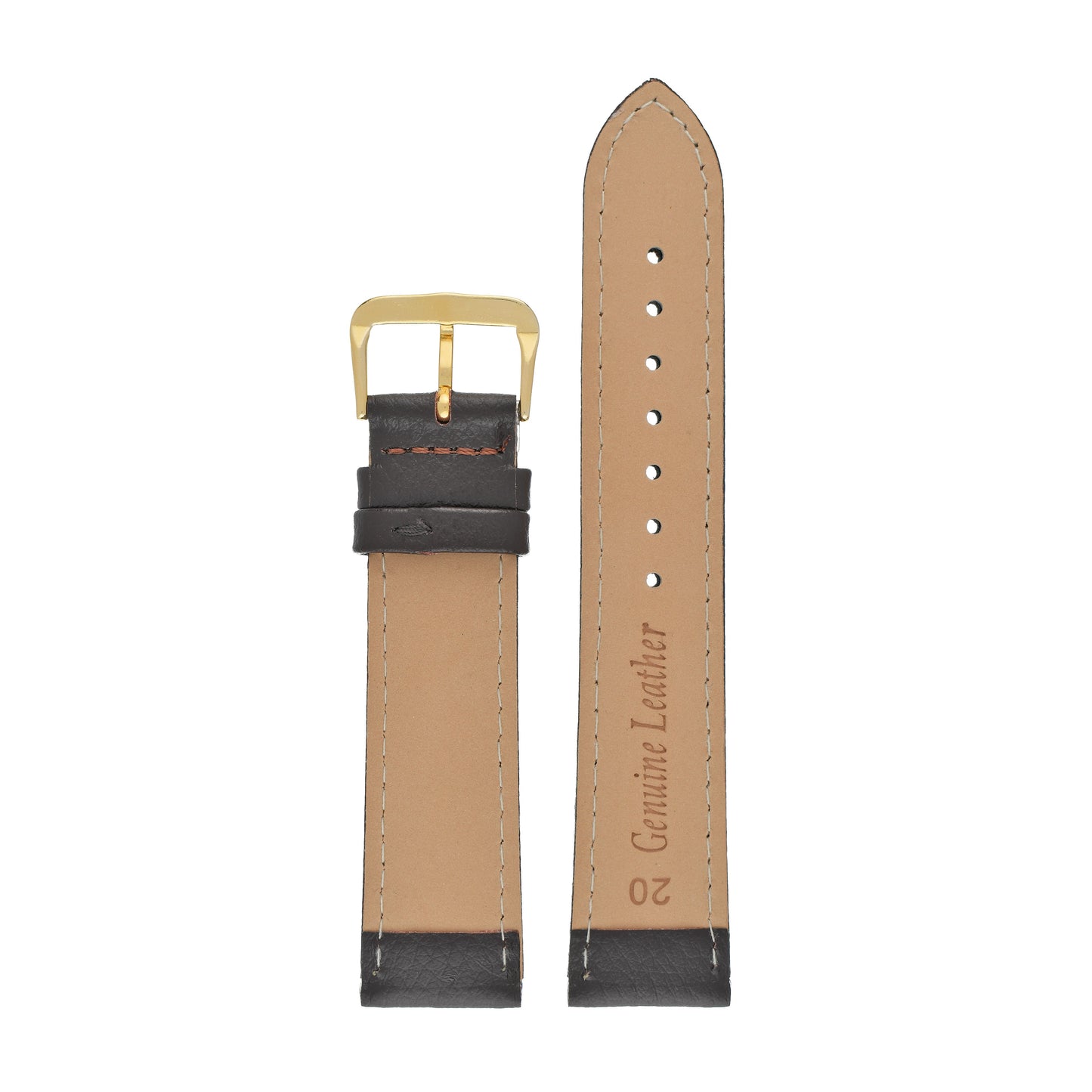 Dark Brown Padded Buffalo Grain Leather Watch Strap — back view
