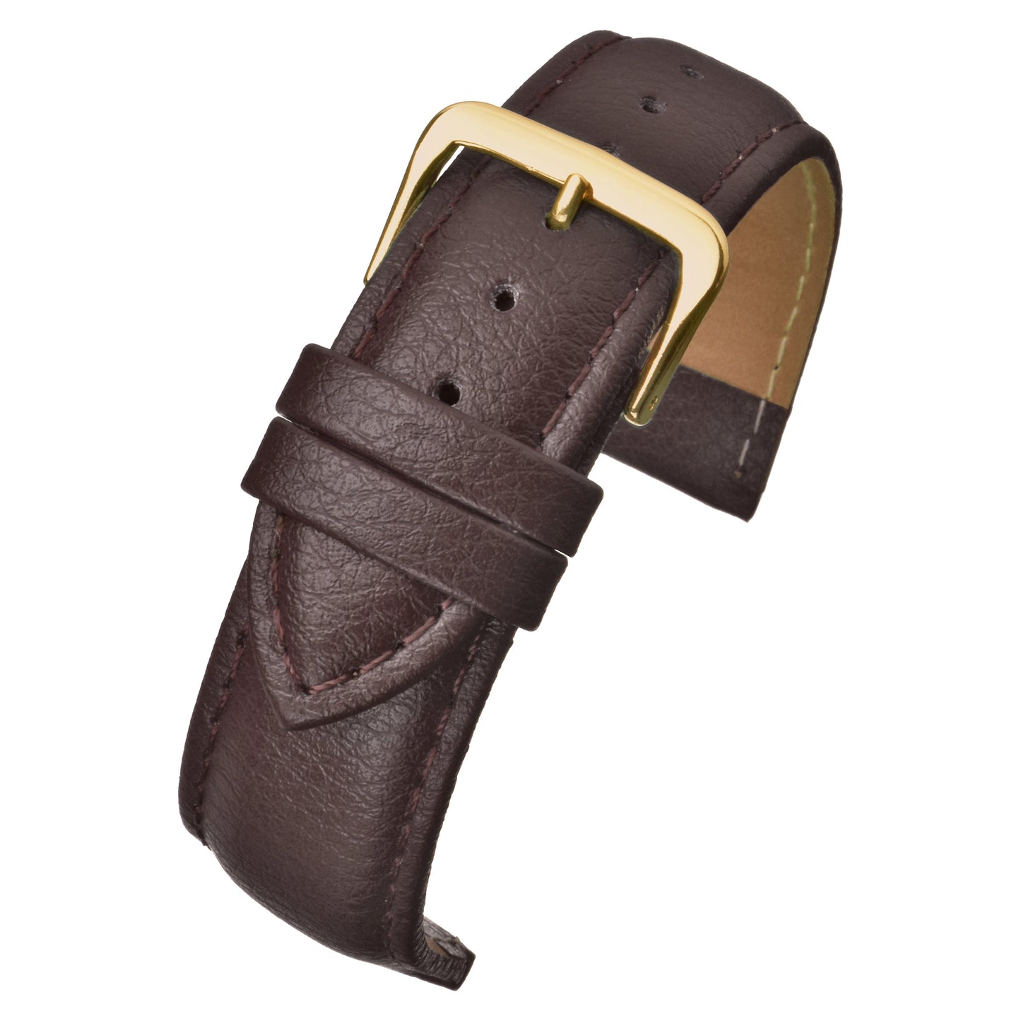 Dark Brown Padded Buffalo Grain Leather Watch Strap — curved view
