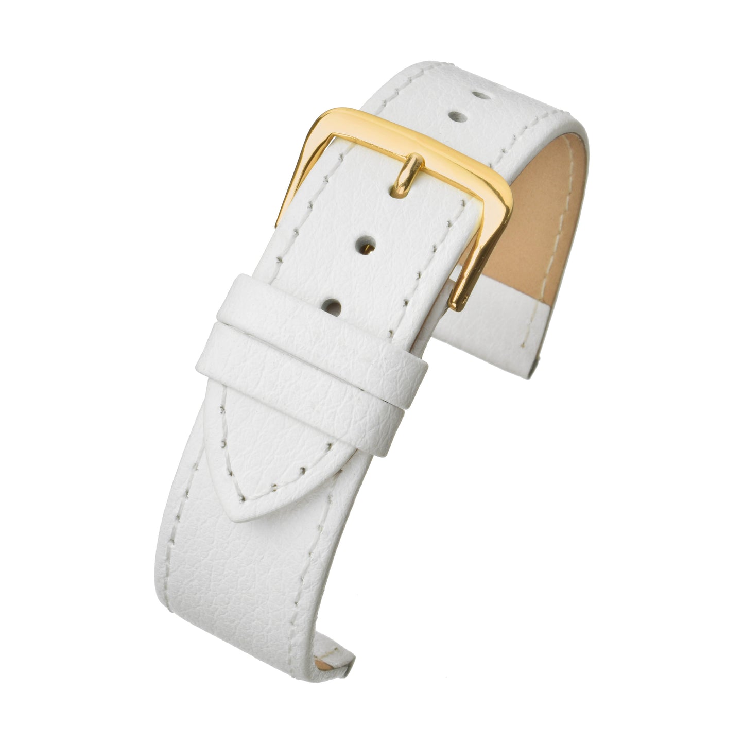White Buffalo Grain Stitched Leather Watch Strap — curved view