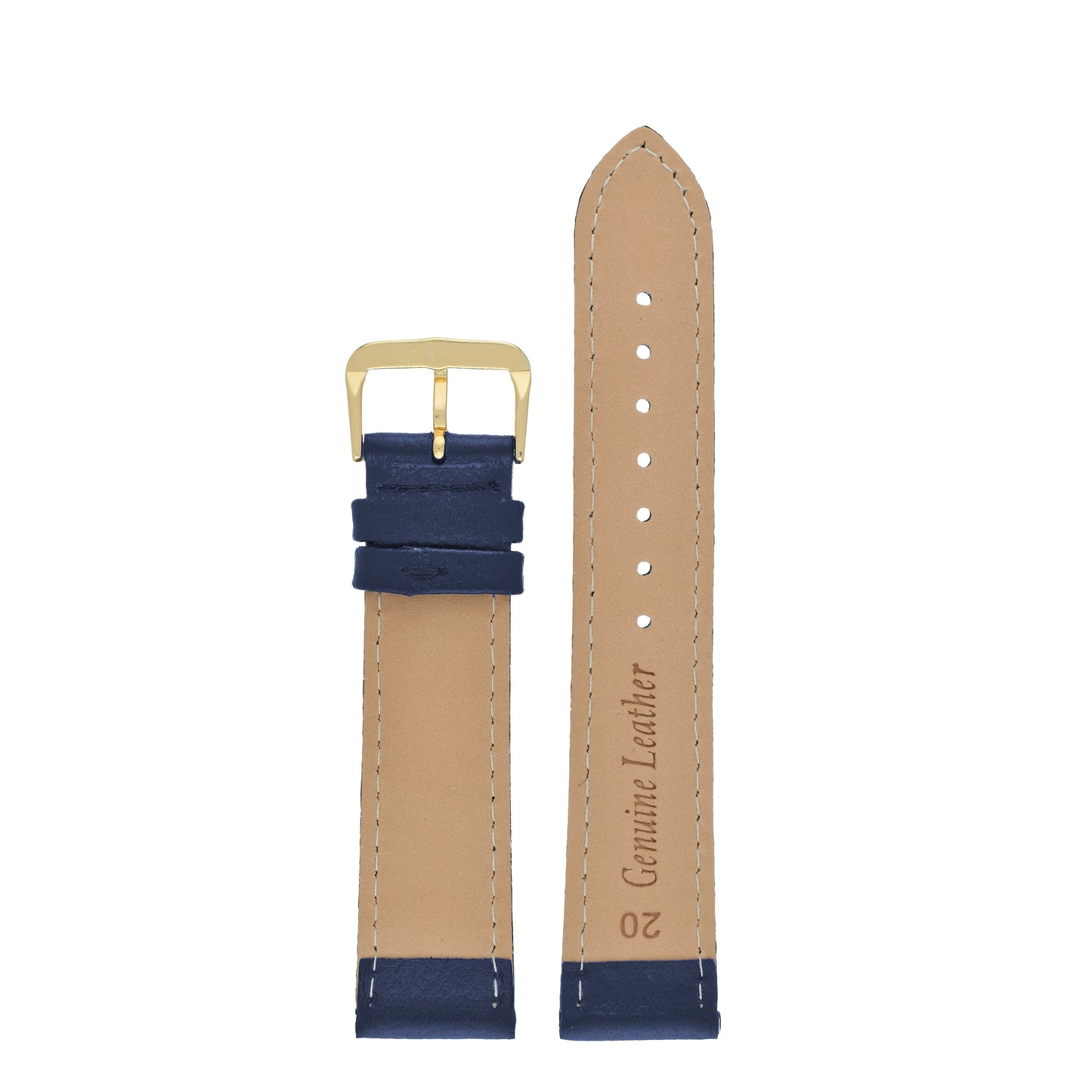 Blue Buffalo Grain Stitched Leather Watch Strap — back view