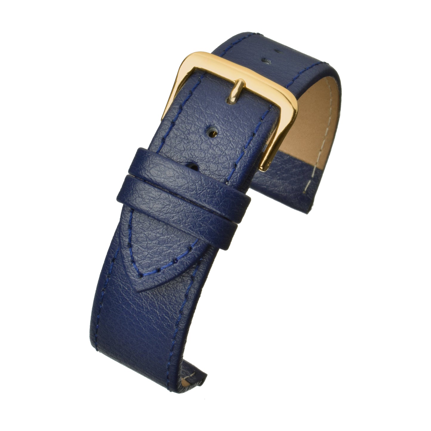 Blue Buffalo Grain Stitched Leather Watch Strap — curved view