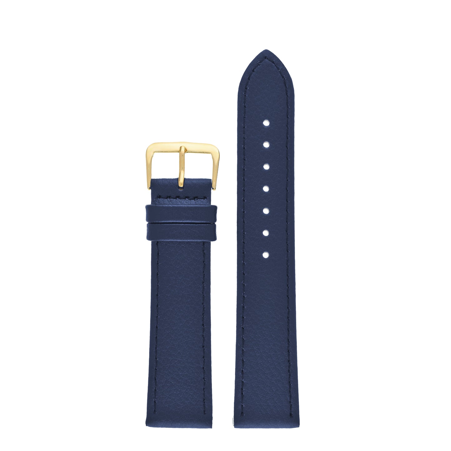 Blue Buffalo Grain Stitched Leather Watch Strap — front view