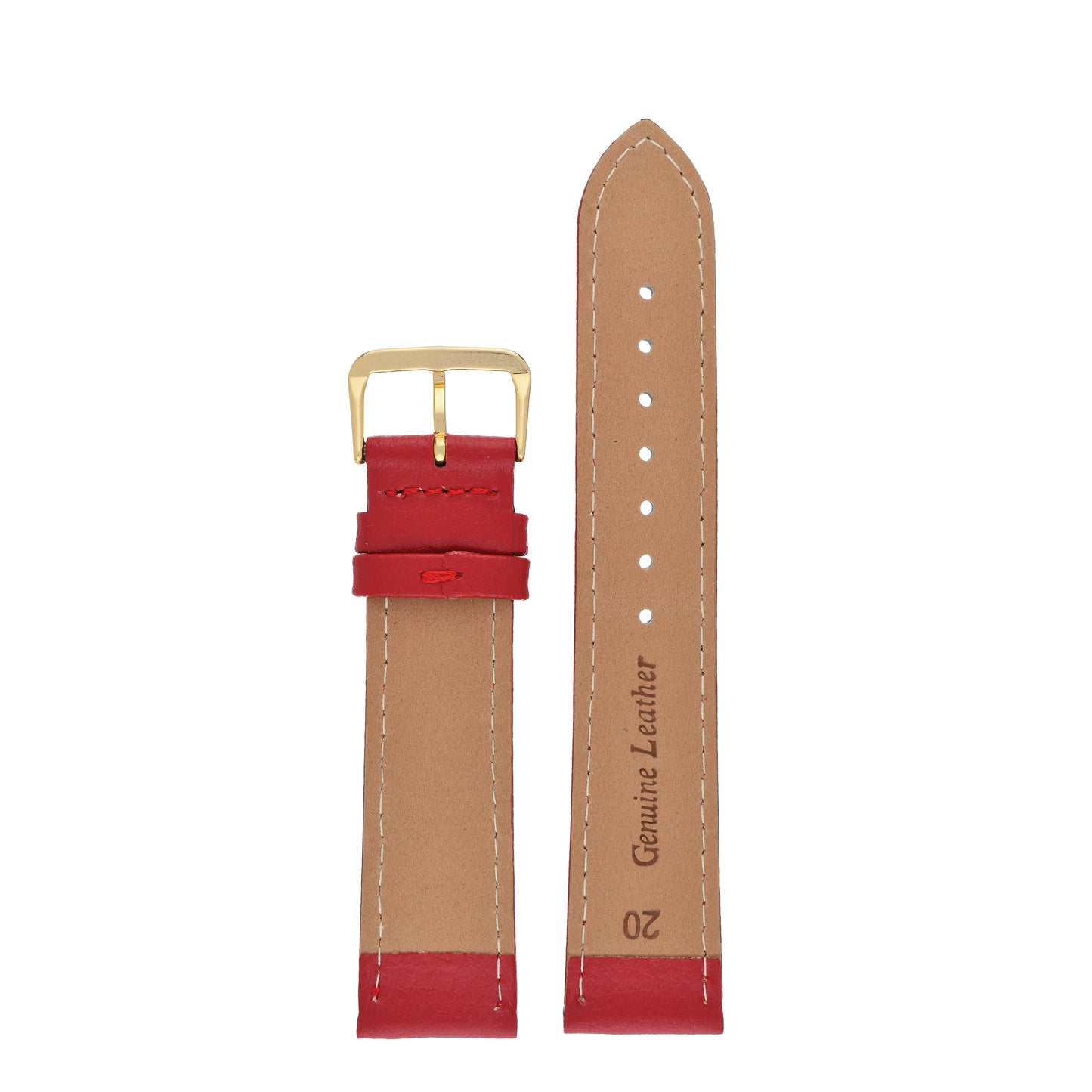 Red Buffalo Grain Stitched Leather Watch Strap — back view