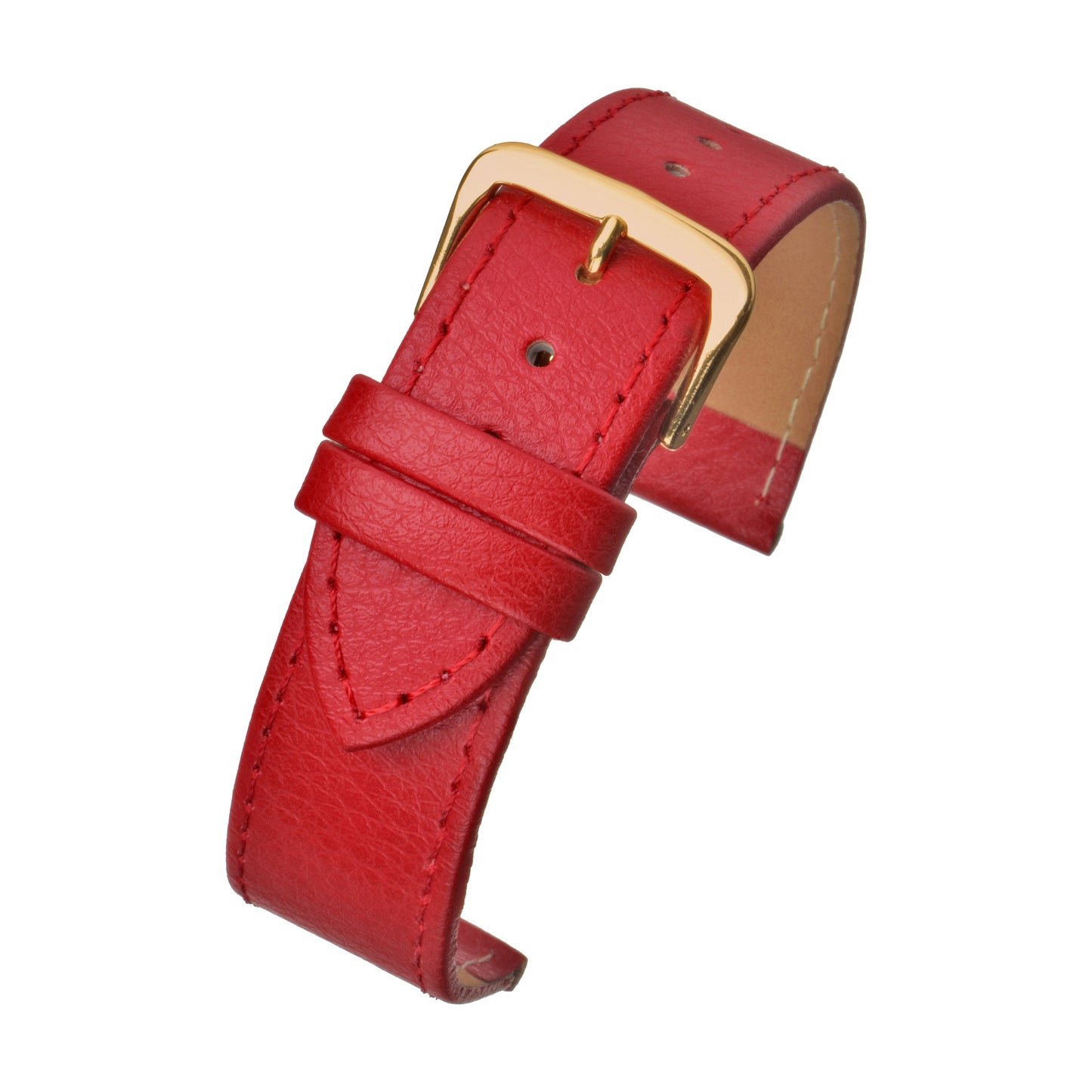 Red Buffalo Grain Stitched Leather Watch Strap — curved view