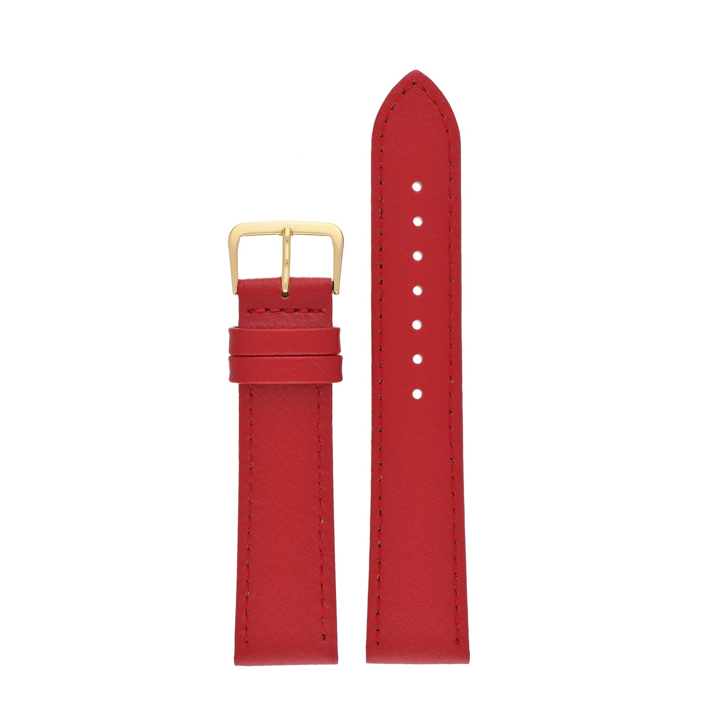 Red Buffalo Grain Stitched Leather Watch Strap — front view