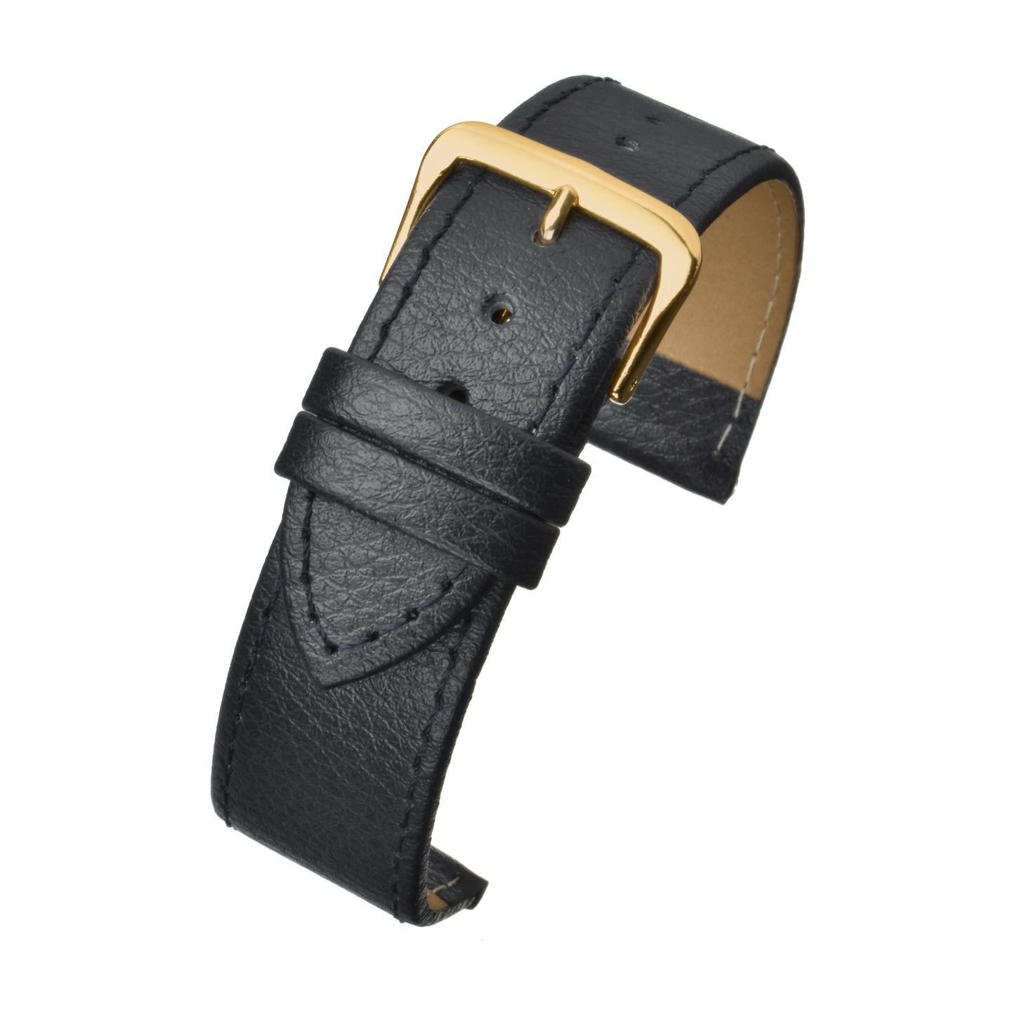 Black Buffalo Grain Stitched Leather Watch Strap — curved view