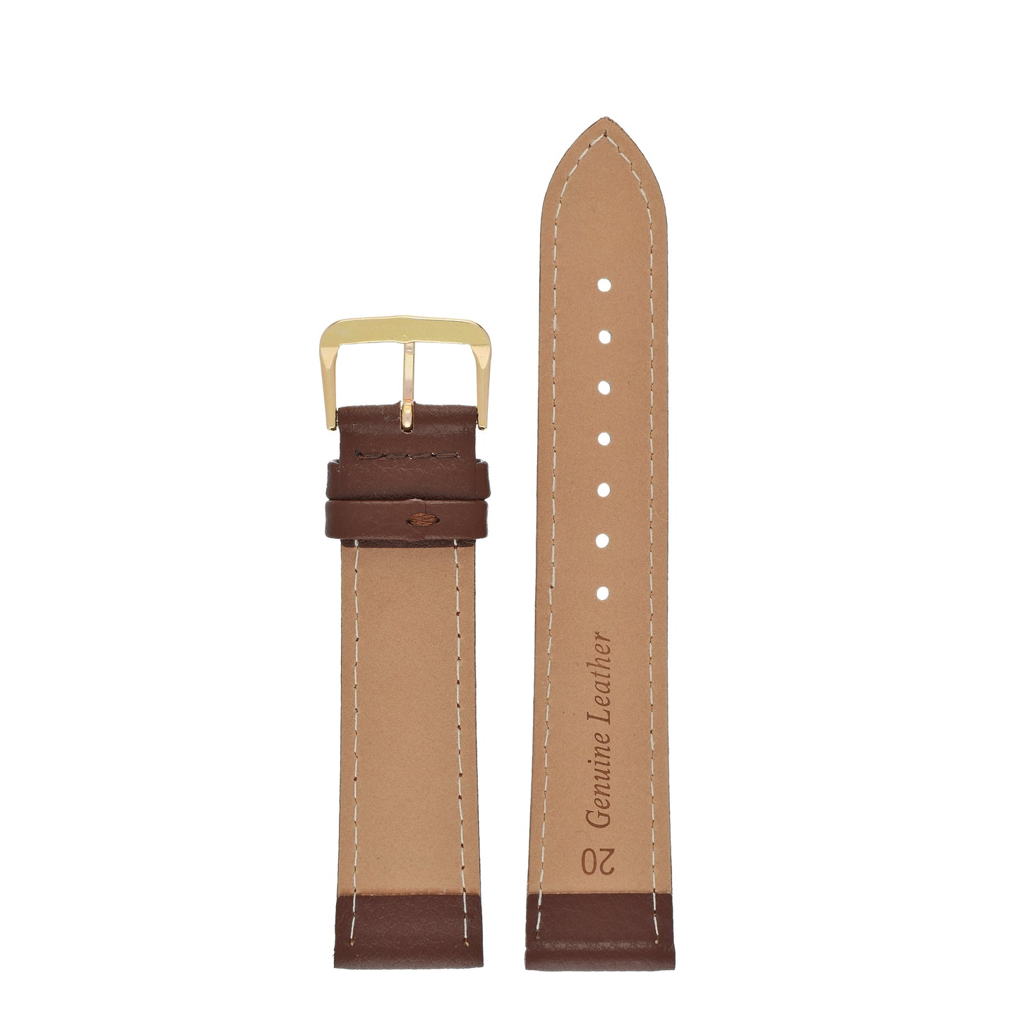 Brown Buffalo Grain Stitched Leather Watch Strap — back view