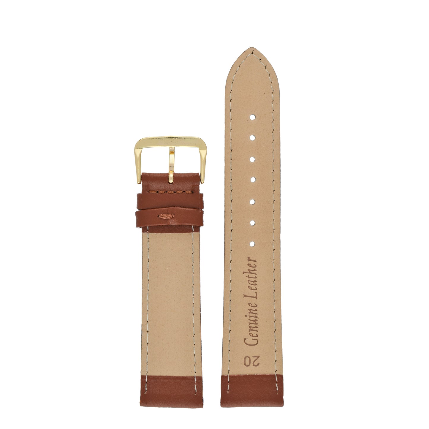 Dark Brown Buffalo Grain Stitched Leather Watch Strap — back view