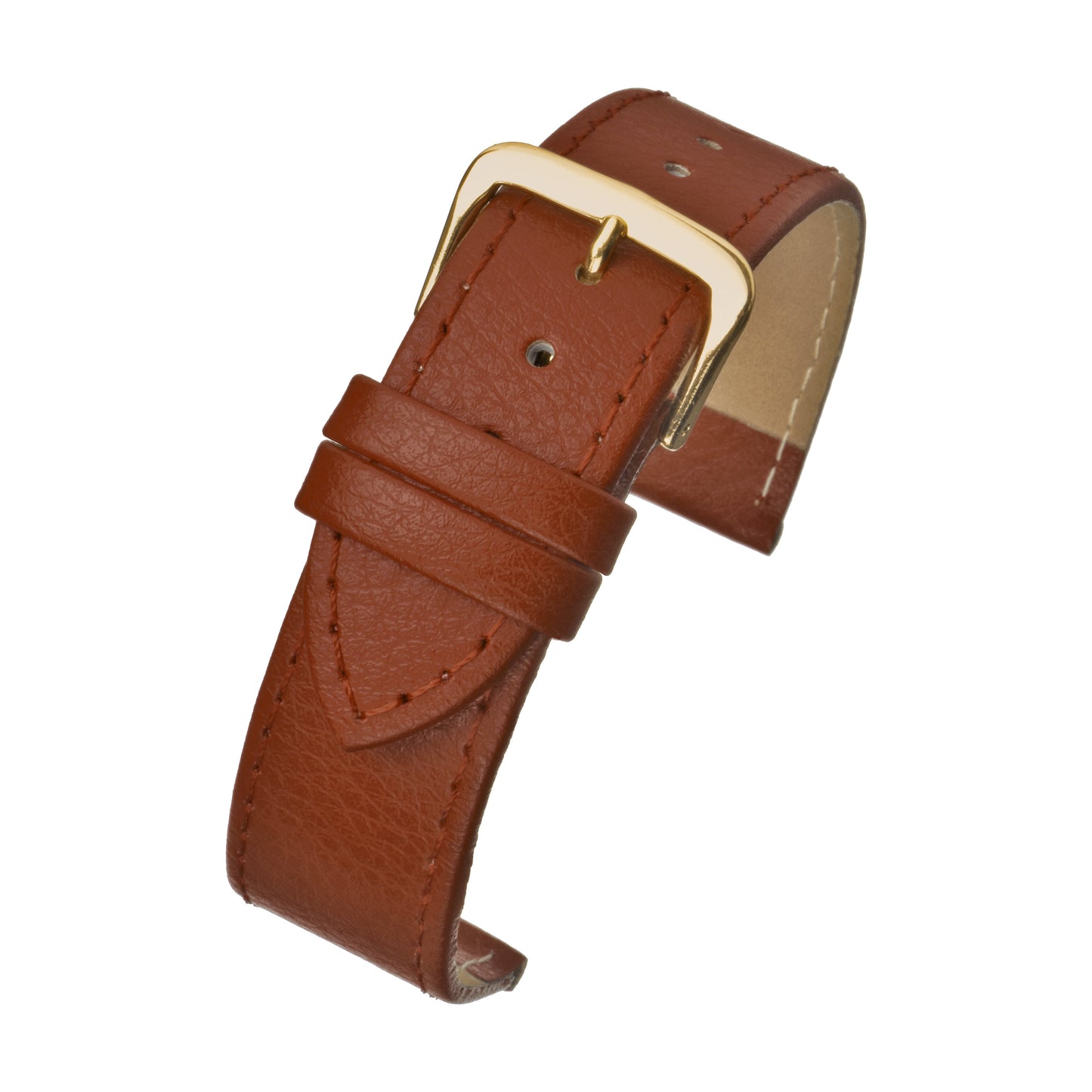 Dark Brown Buffalo Grain Stitched Leather Watch Strap — curved view