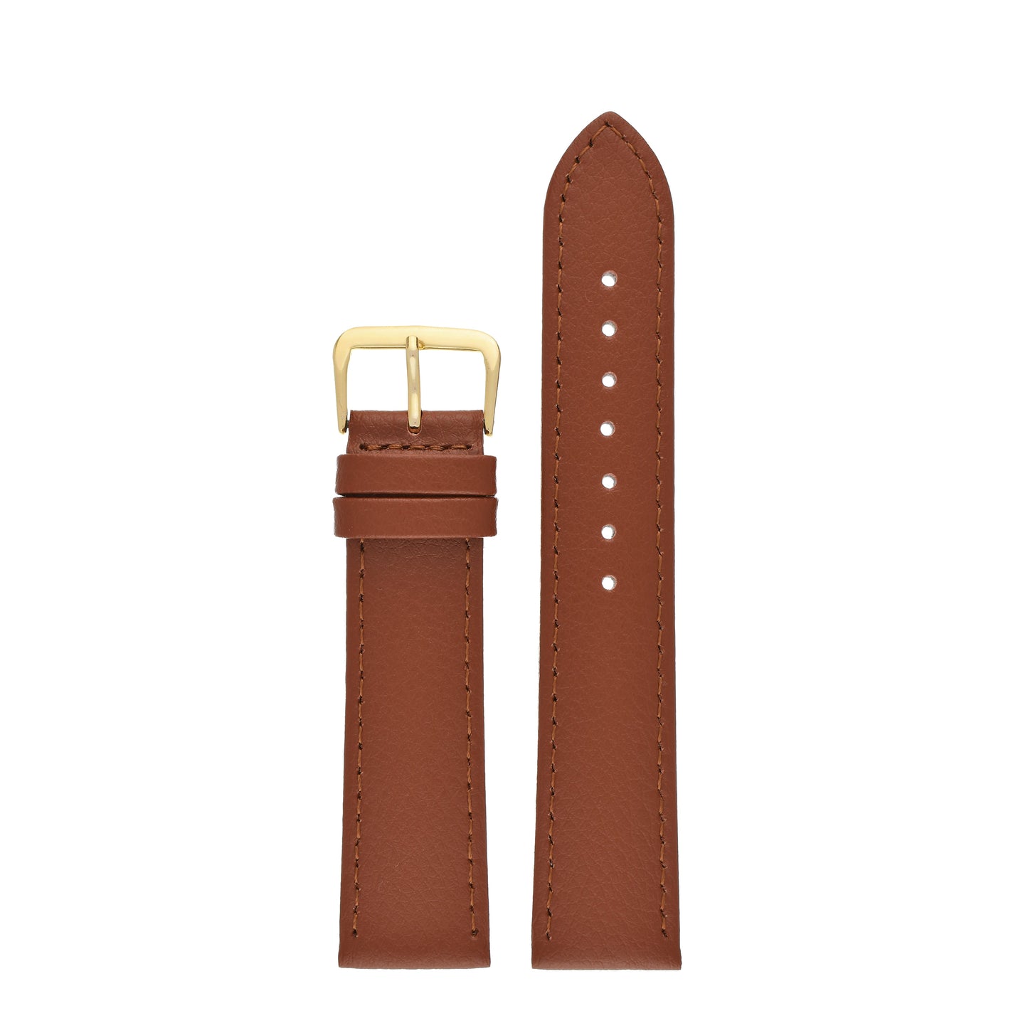 Dark Brown Buffalo Grain Stitched Leather Watch Strap — front view