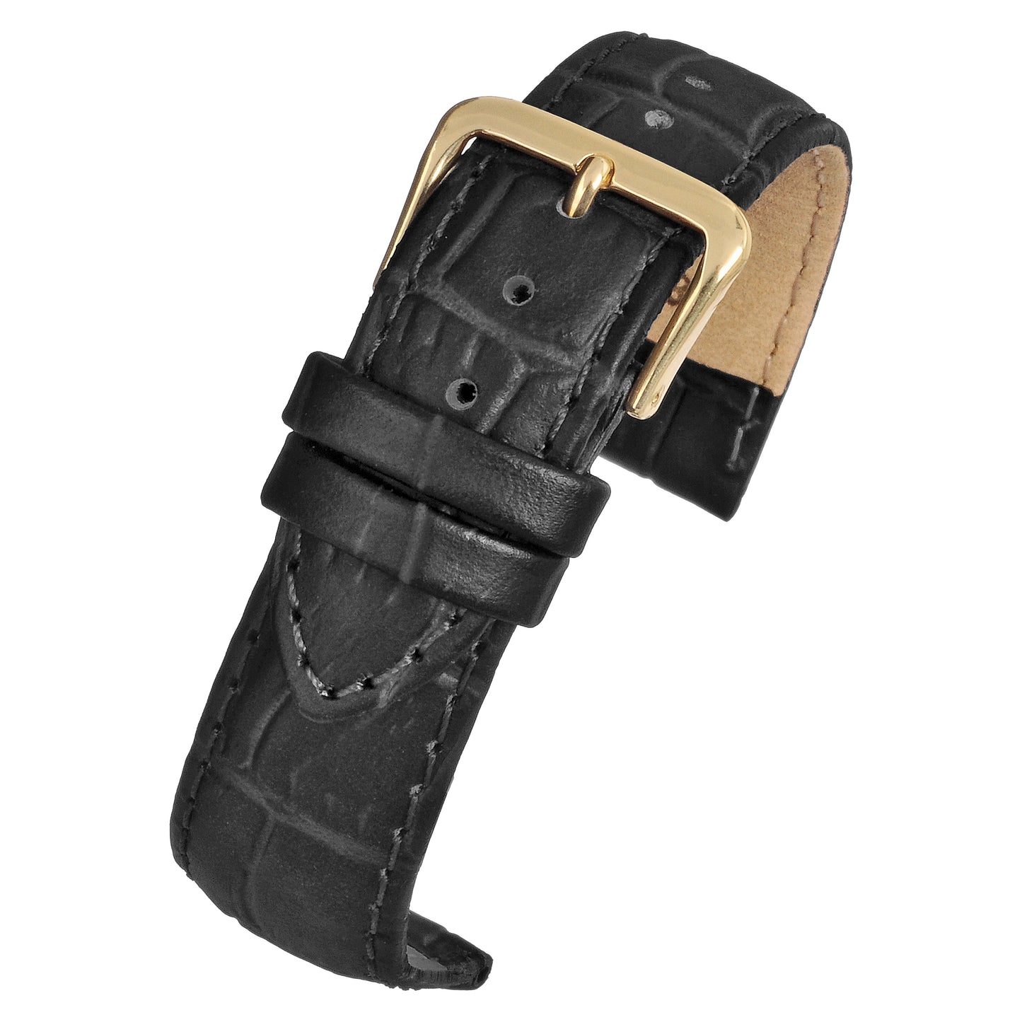 Black Padded Alligator Grain Leather Watch Strap — curved view