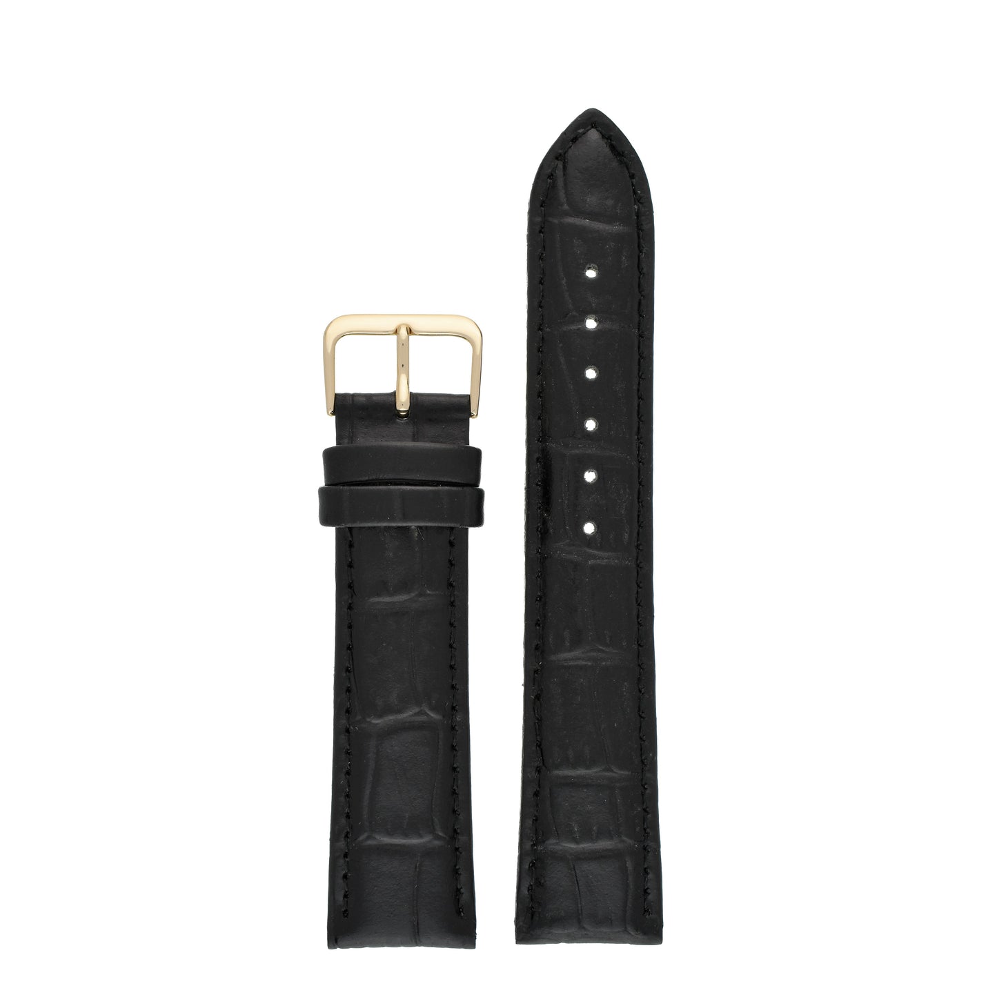 Black Padded Alligator Grain Leather Watch Strap — front view