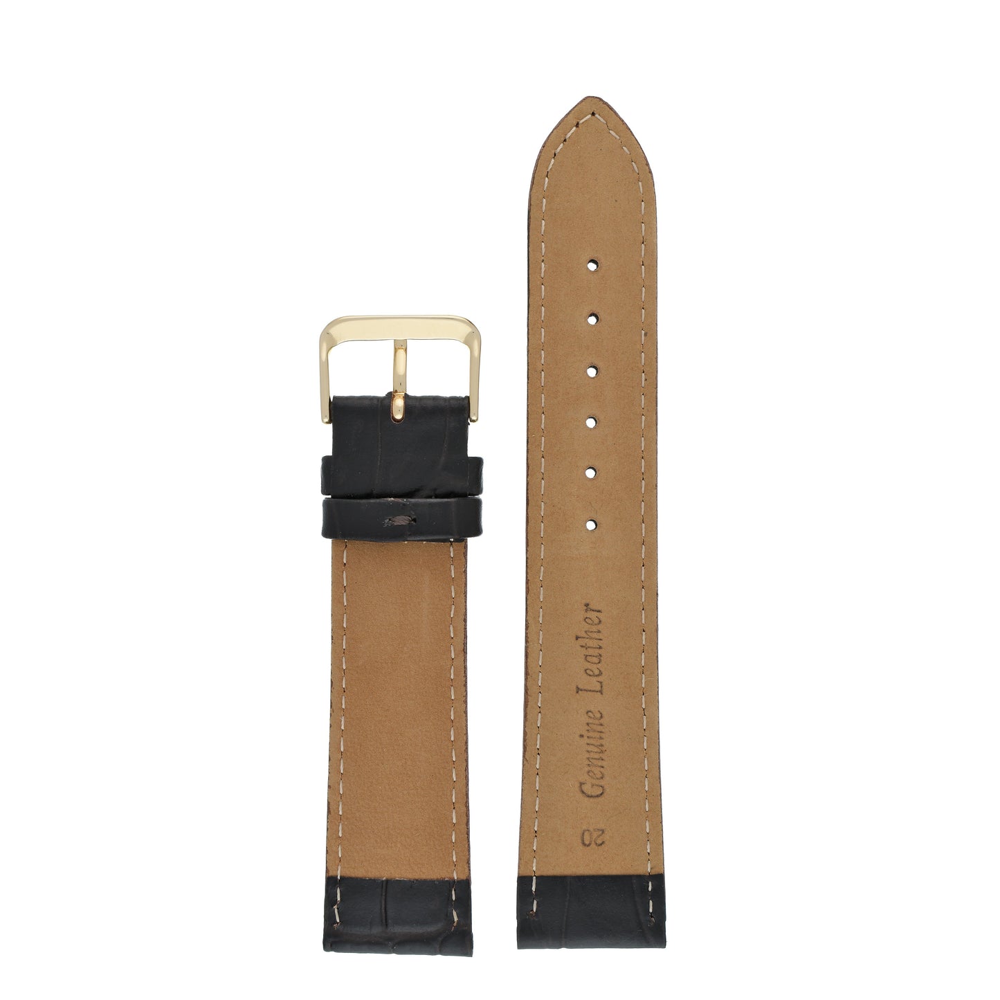 Brown Padded Alligator Grain Leather Watch Strap — back view
