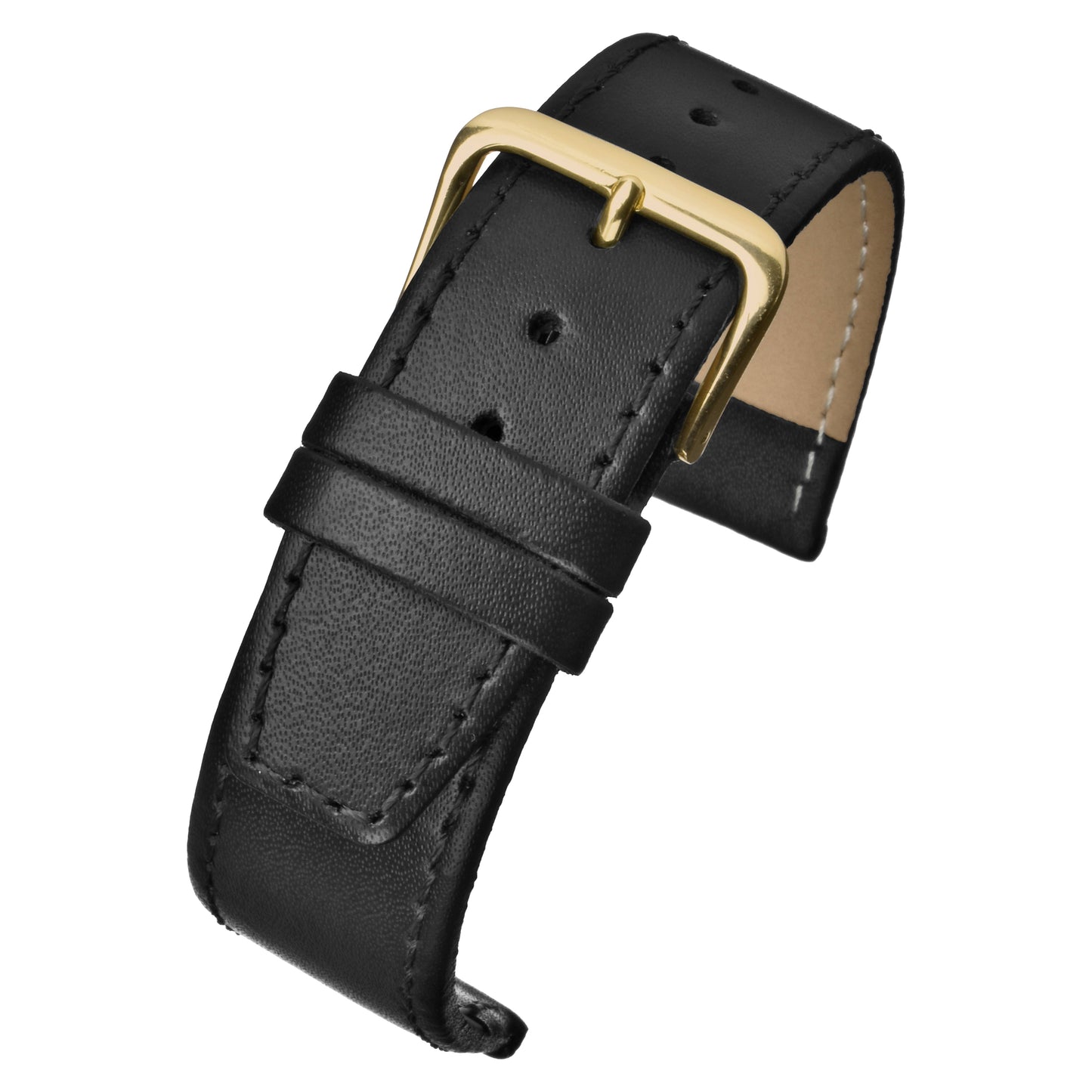 Black Plain Stitched Square End Leather Watch Strap — curved view