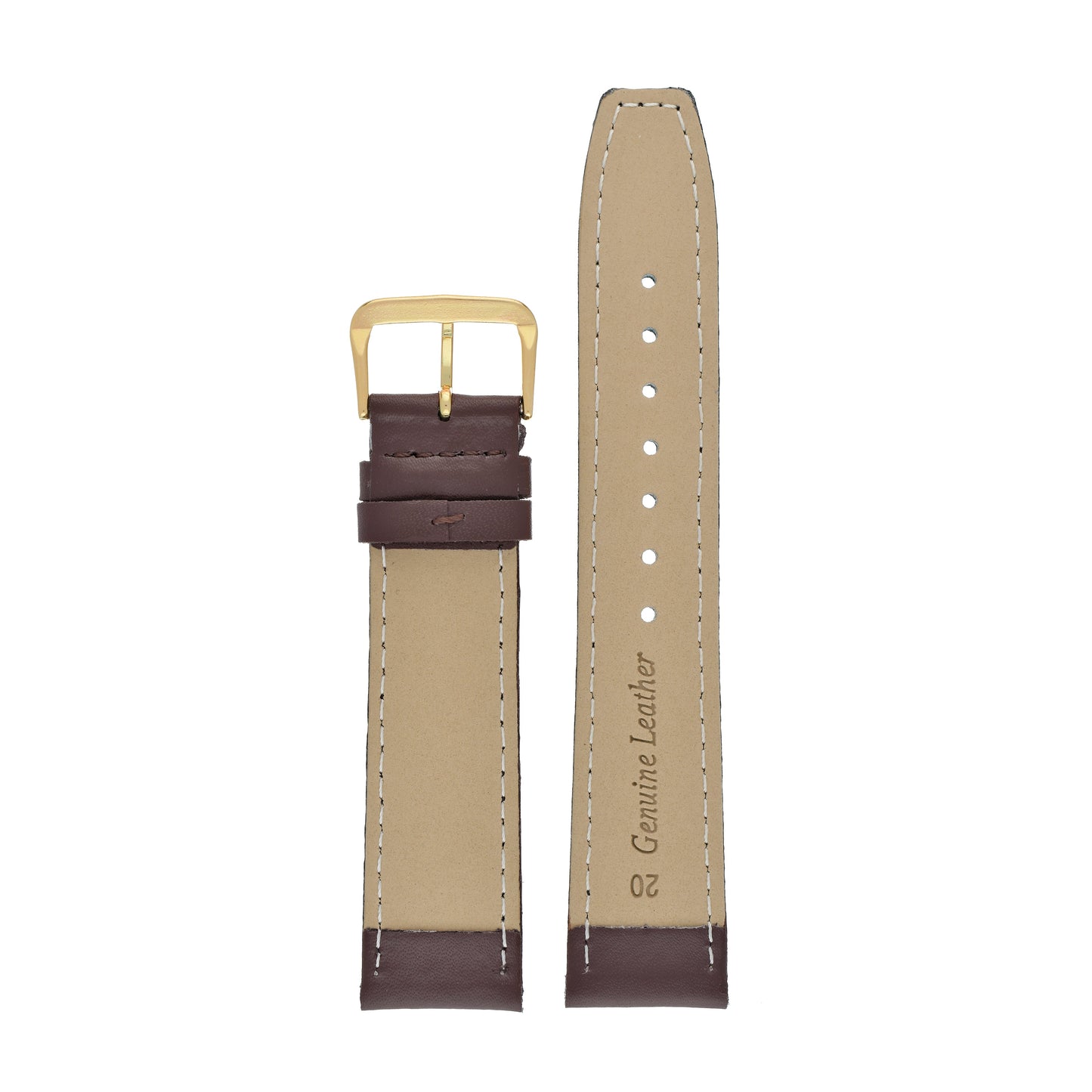 Brown Plain Stitched Square End Leather Watch Strap — back view