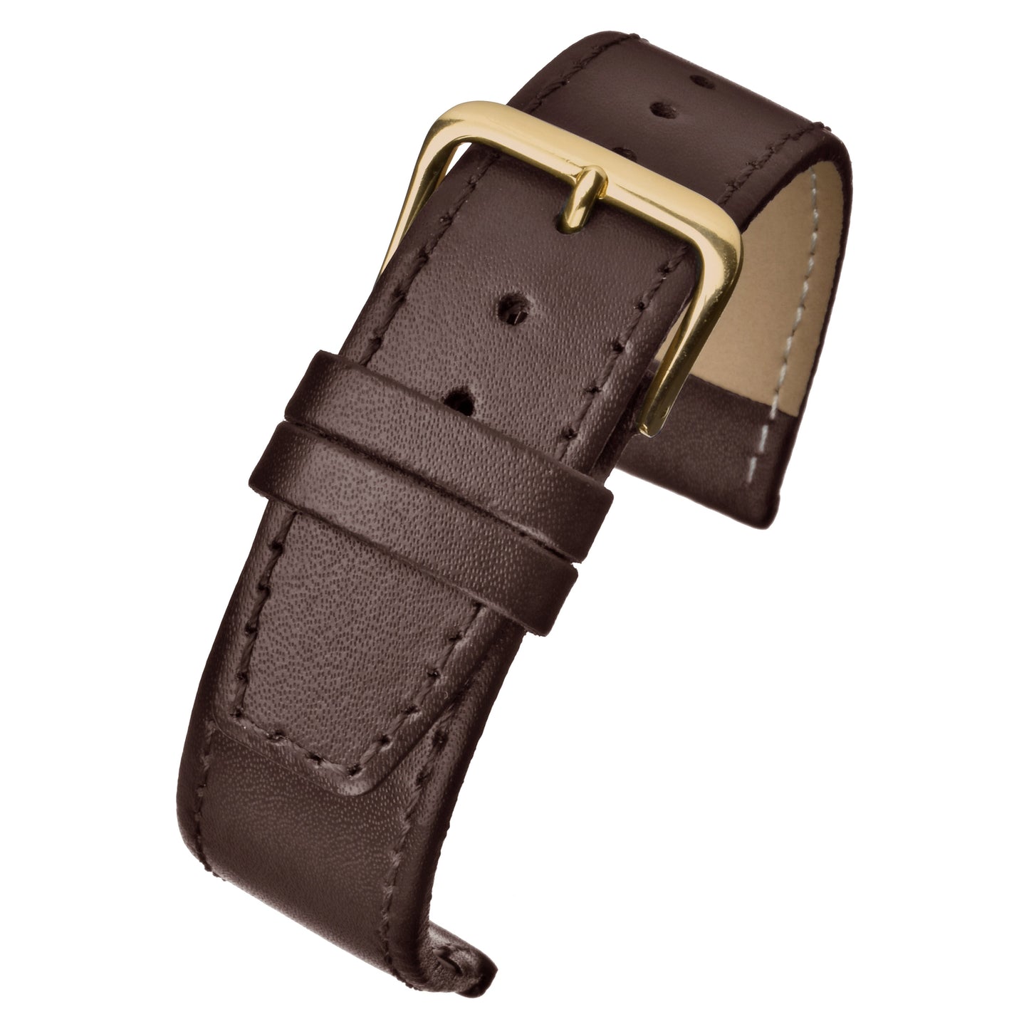 Brown Plain Stitched Square End Leather Watch Strap — curved view